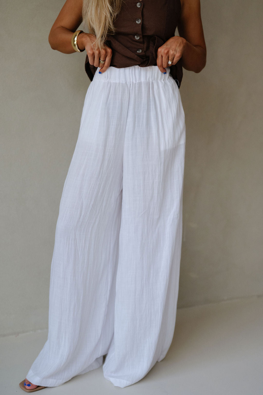 Marie High Waisted Pants- White