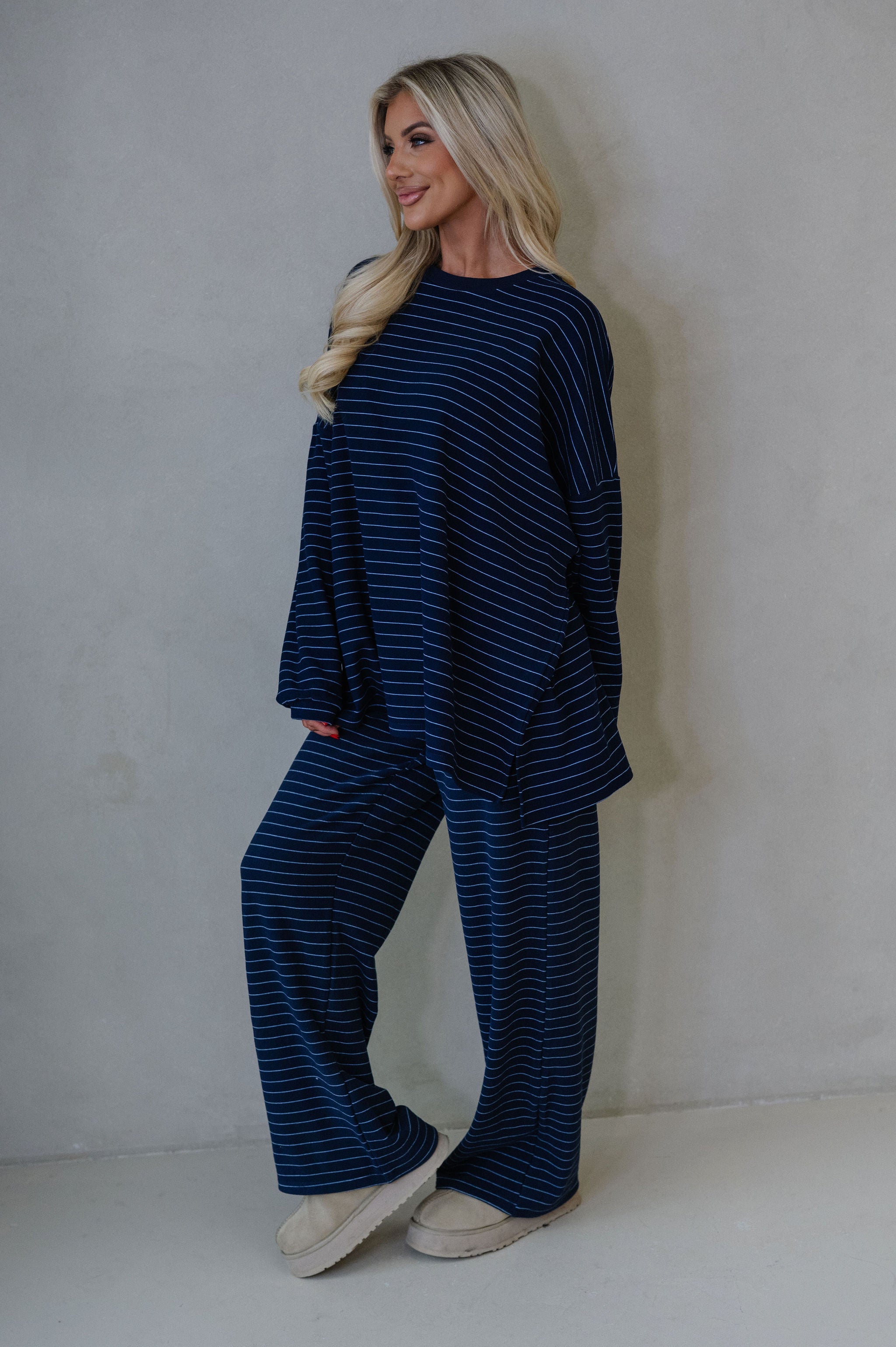 Hattie Striped Pants-Navy
