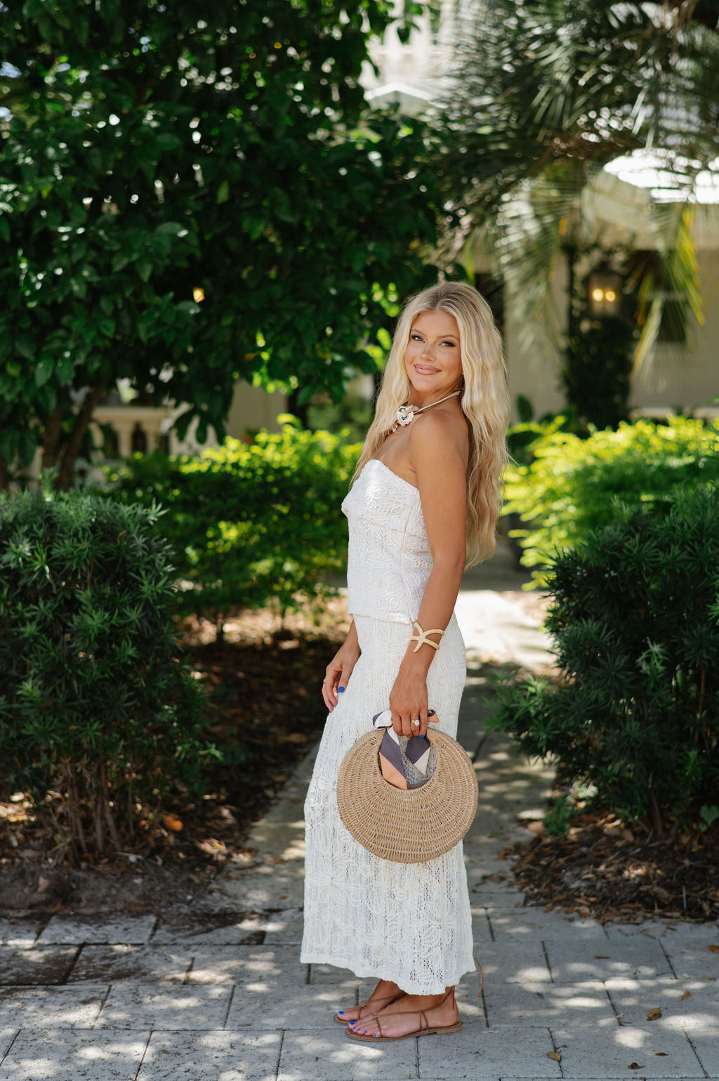 Crochet Embroidered Skirt Set-Natural