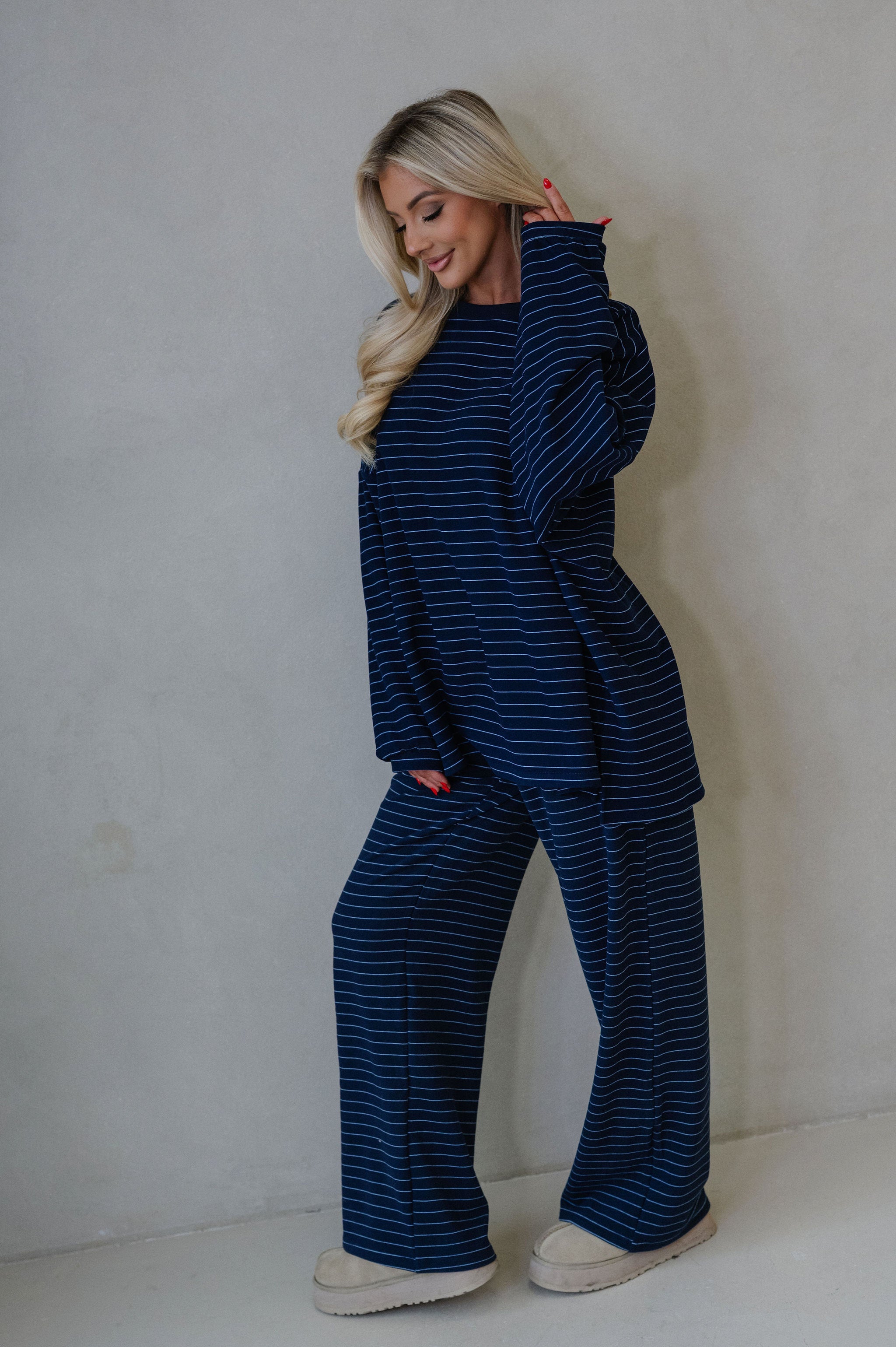 Hattie Striped Pants-Navy