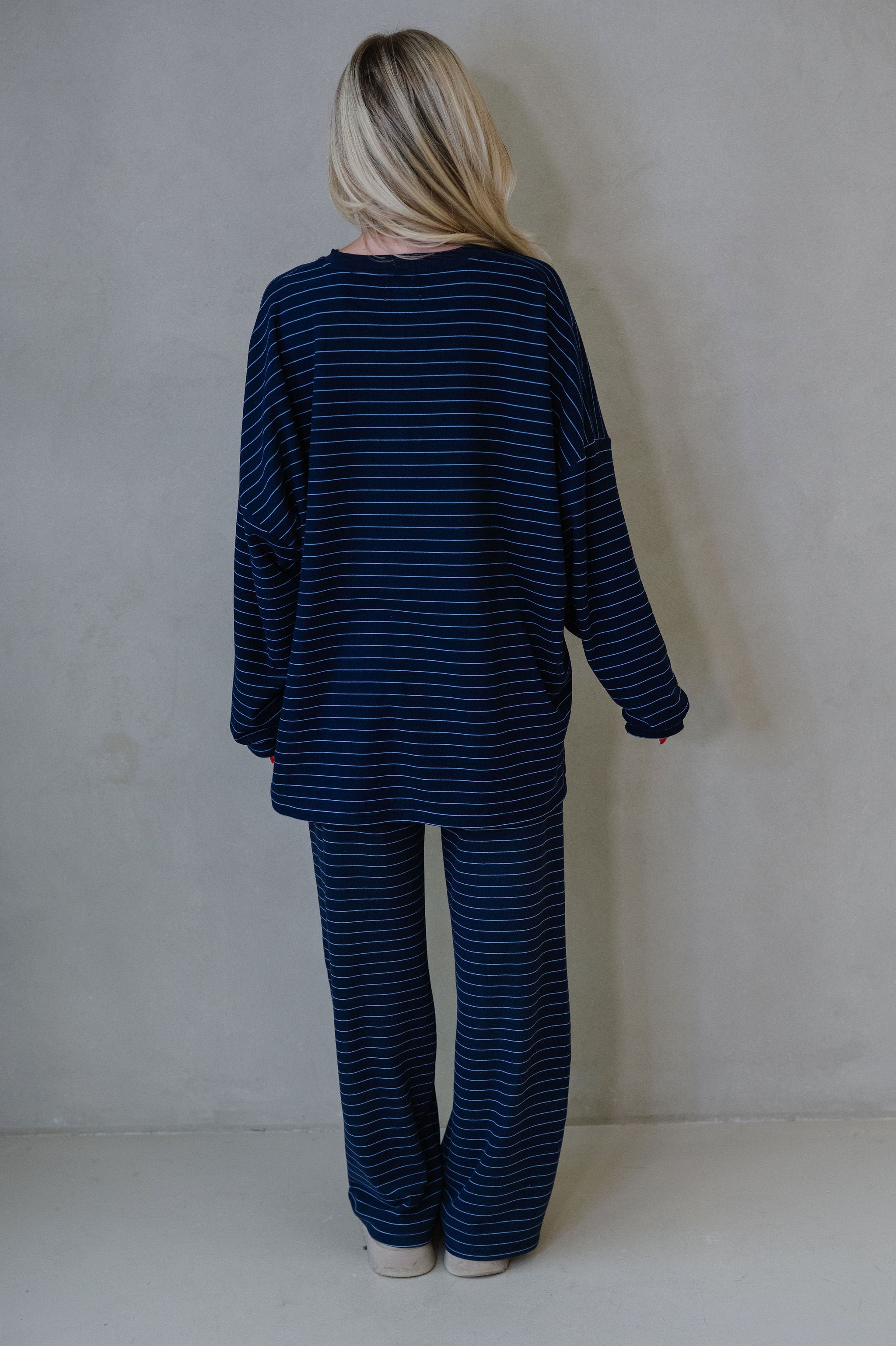 Hattie Striped Pants-Navy