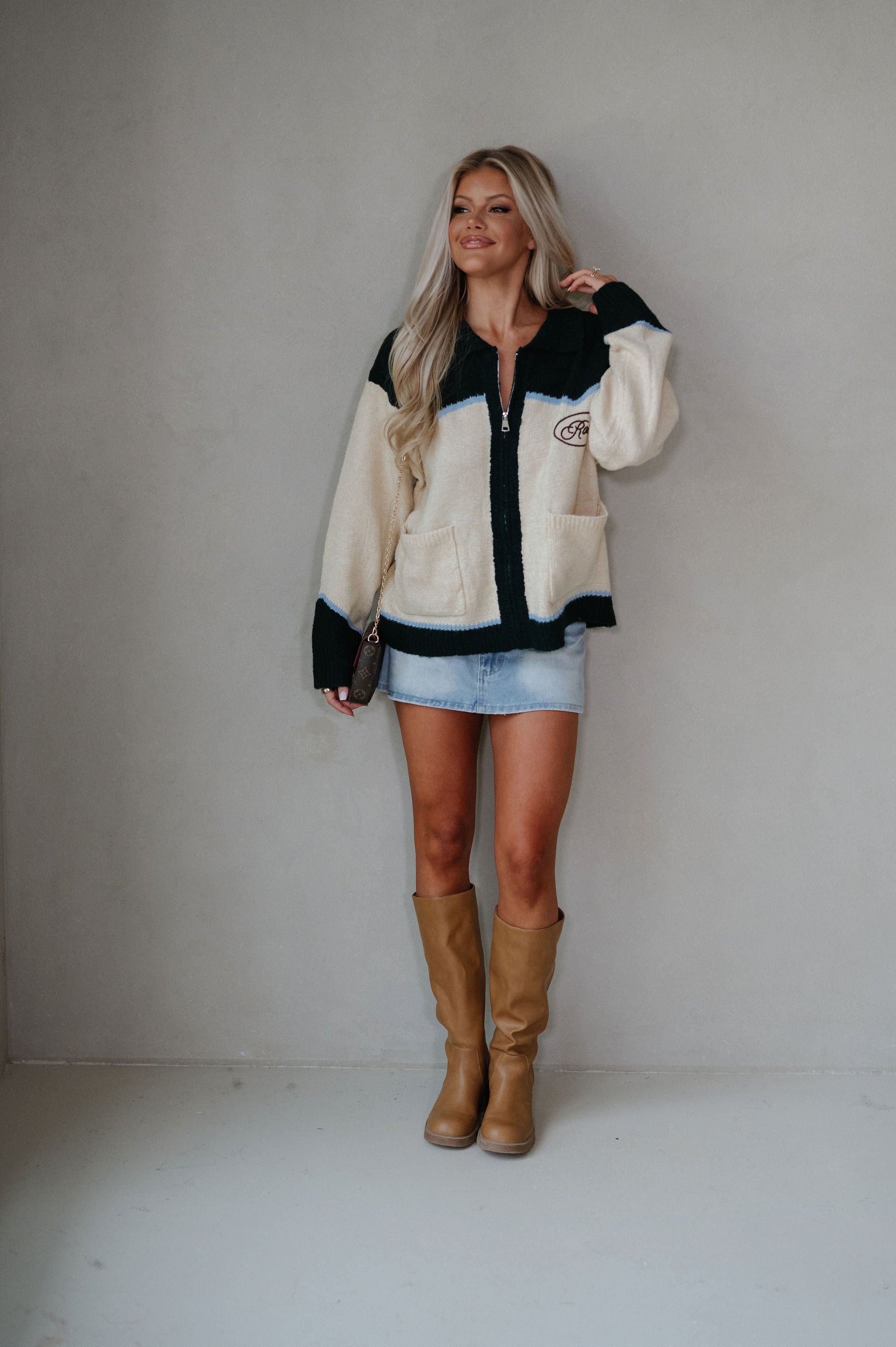 Rodeo Embroidered Graphic Zip Cardigan-Butter