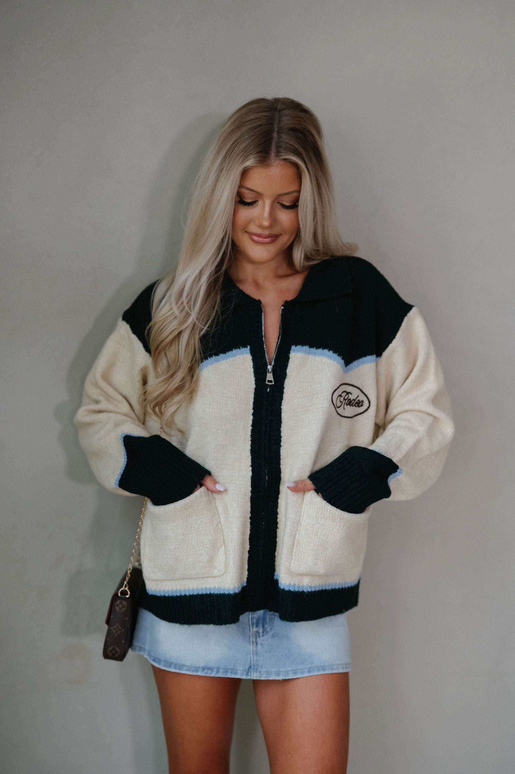 Rodeo Embroidered Graphic Zip Cardigan-Butter