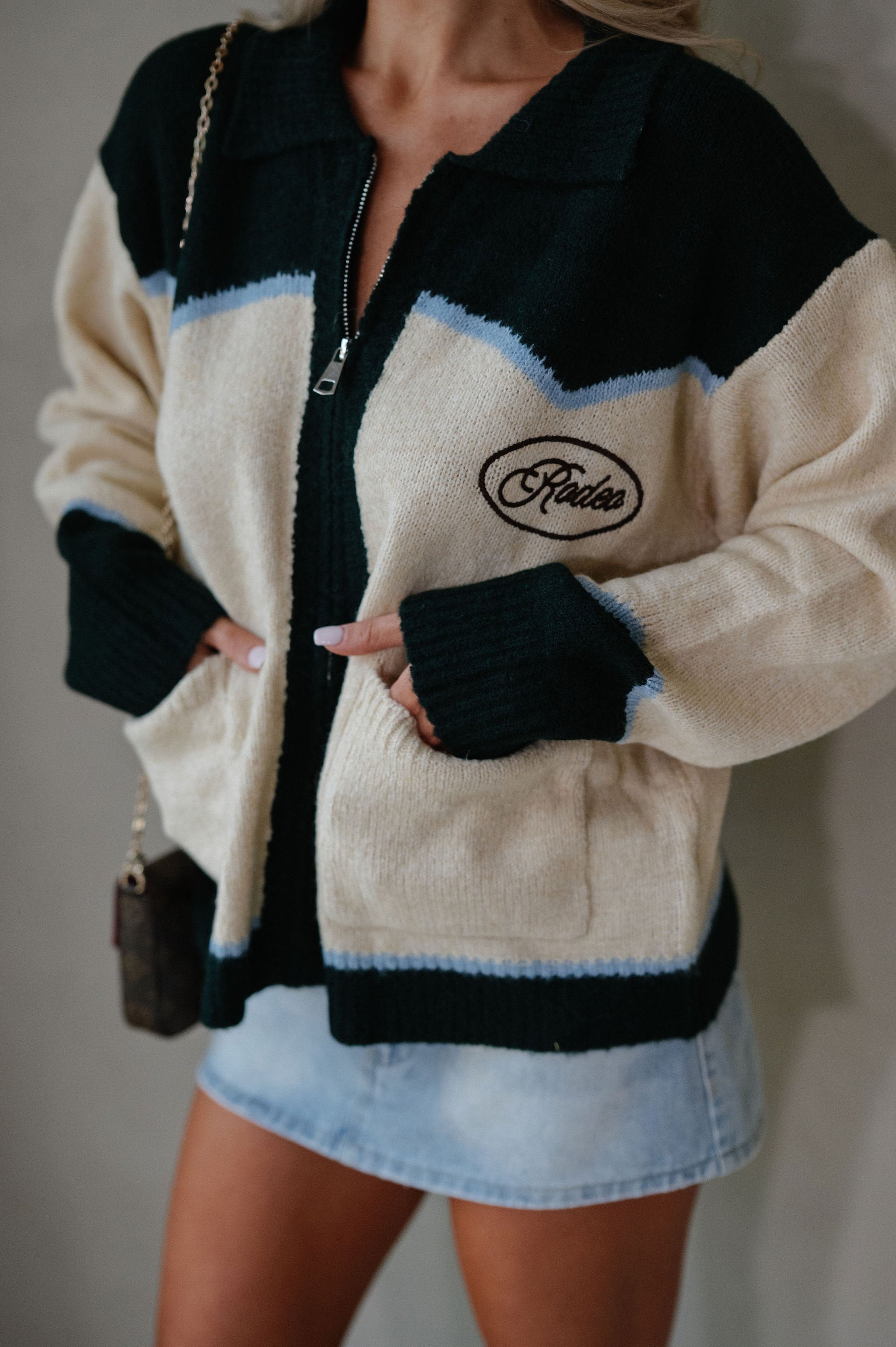 Rodeo Embroidered Graphic Zip Cardigan-Butter