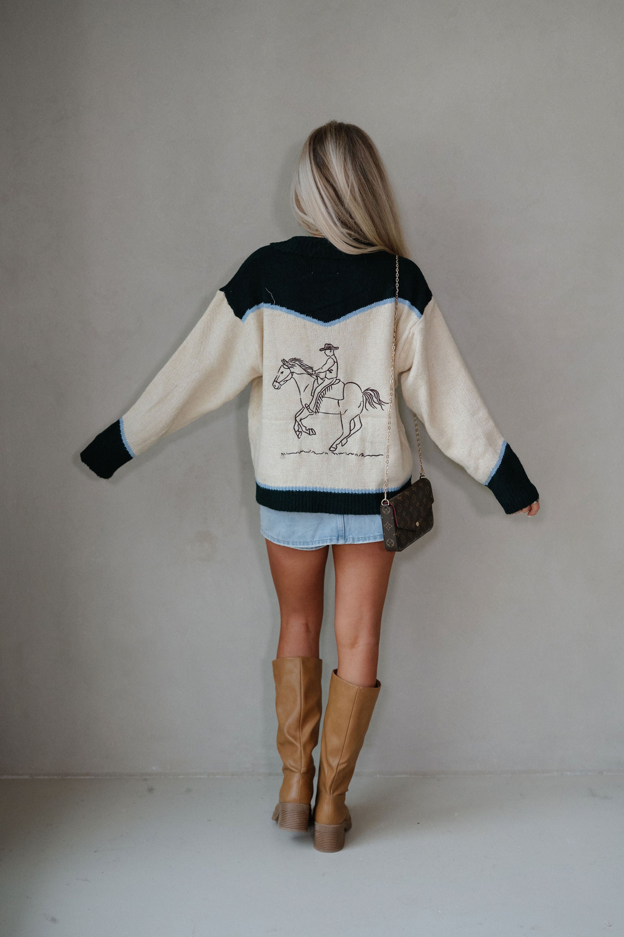 Rodeo Embroidered Graphic Zip Cardigan-Butter