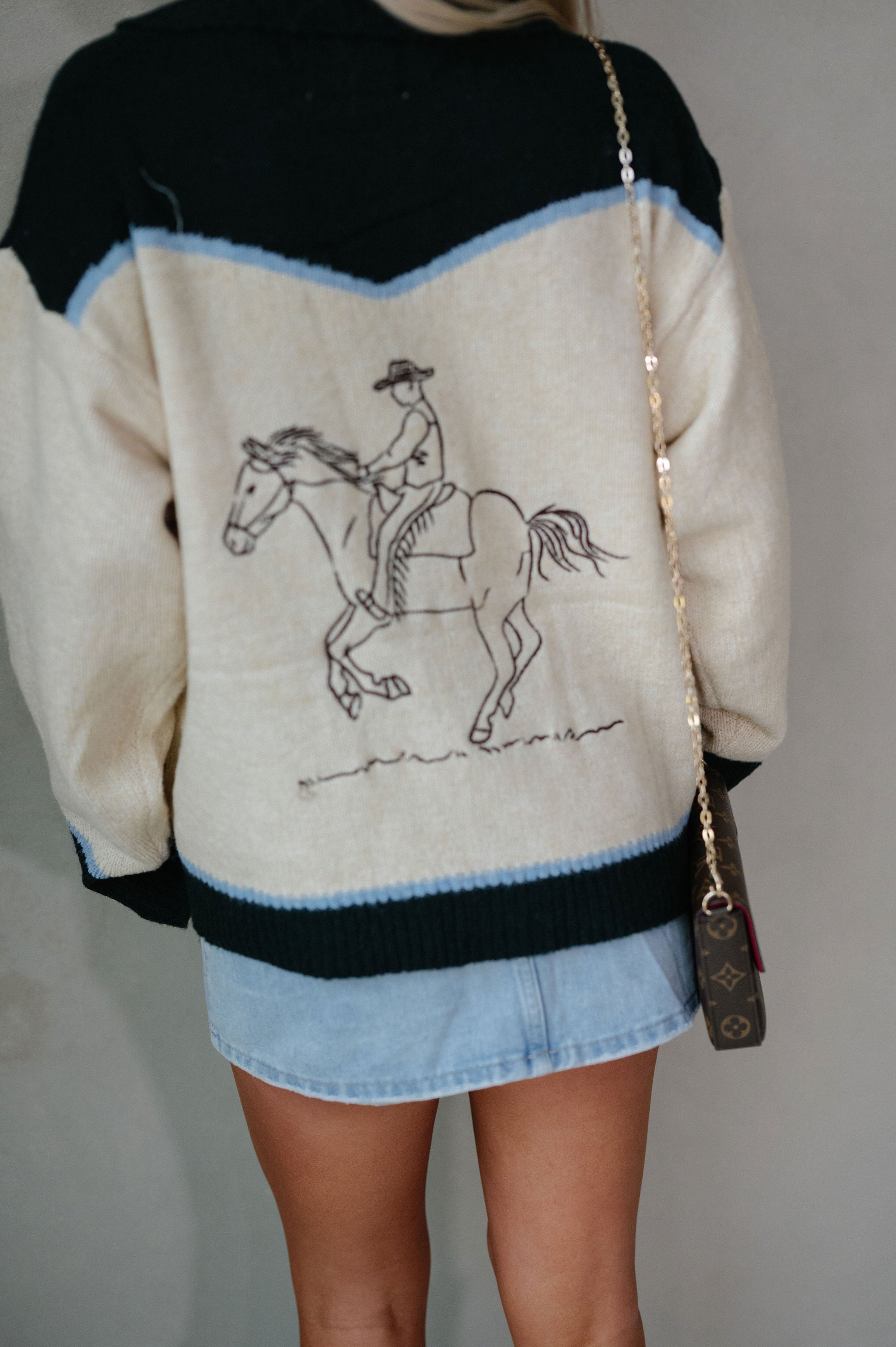 Rodeo Embroidered Graphic Zip Cardigan-Butter
