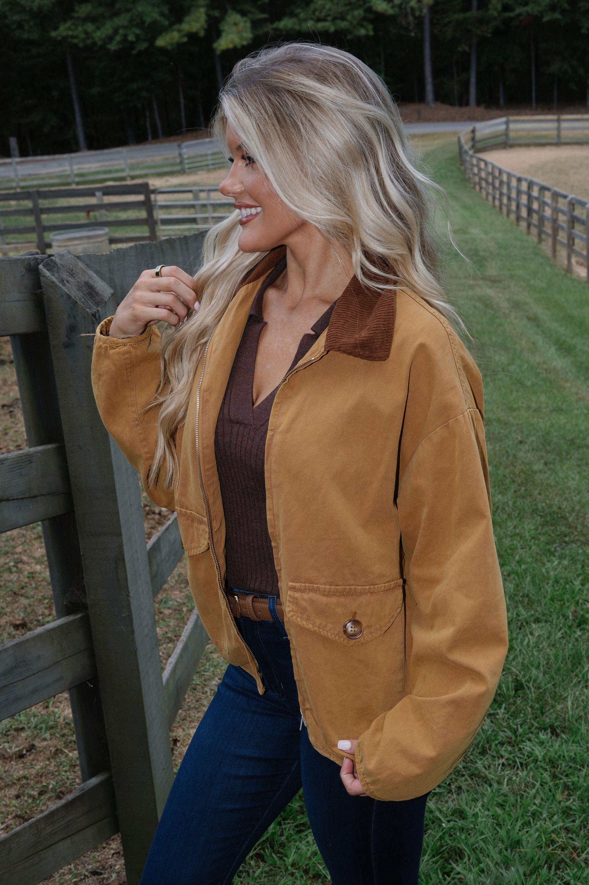 Collared Barn Jacket- Camel/Brown