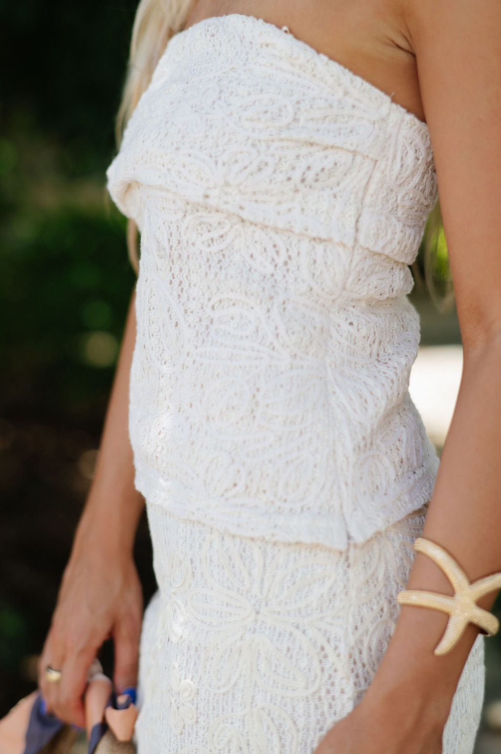 Crochet Embroidered Skirt Set-Natural