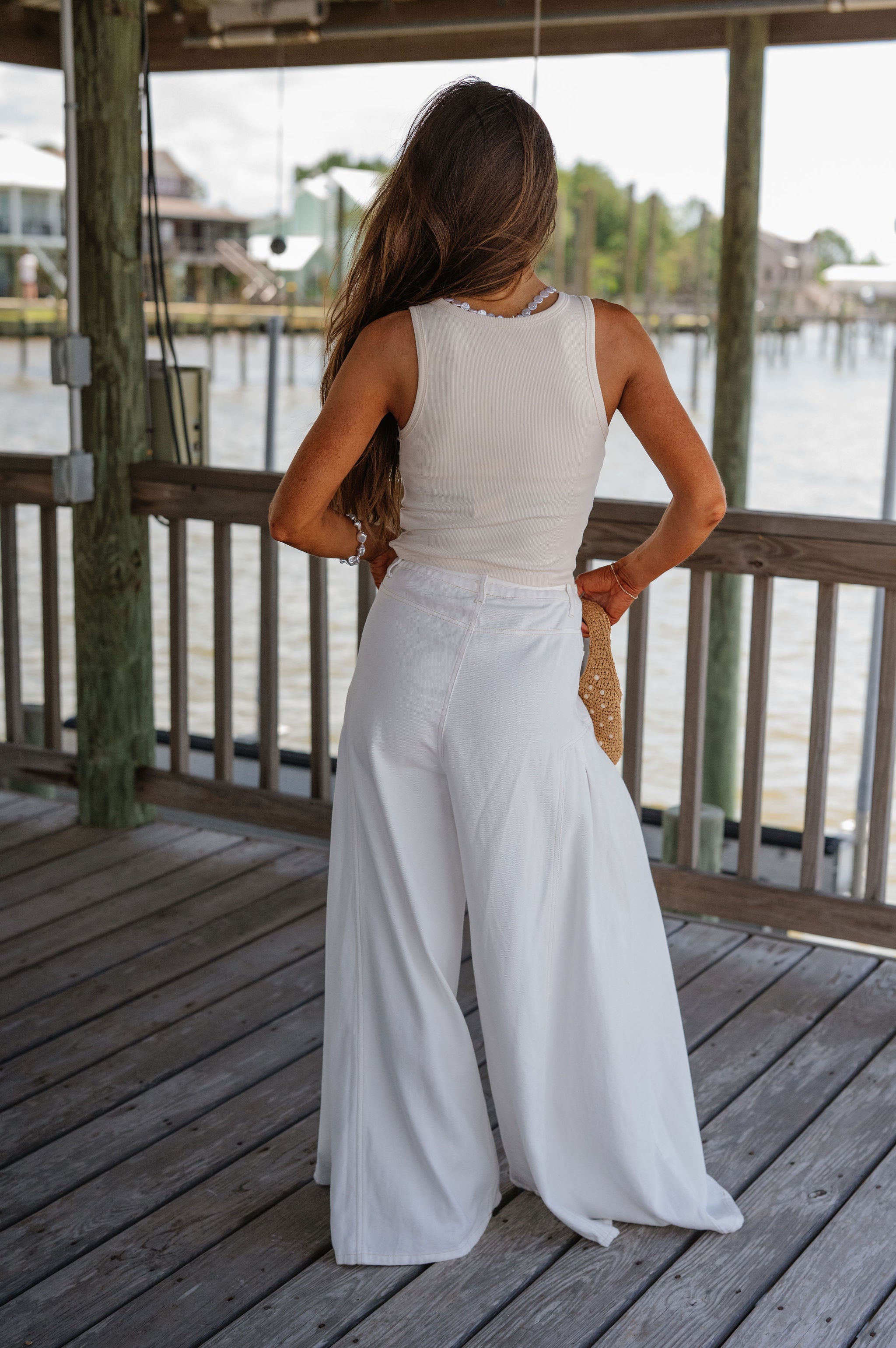 Wide Leg Waist Tie Jeans-Off White