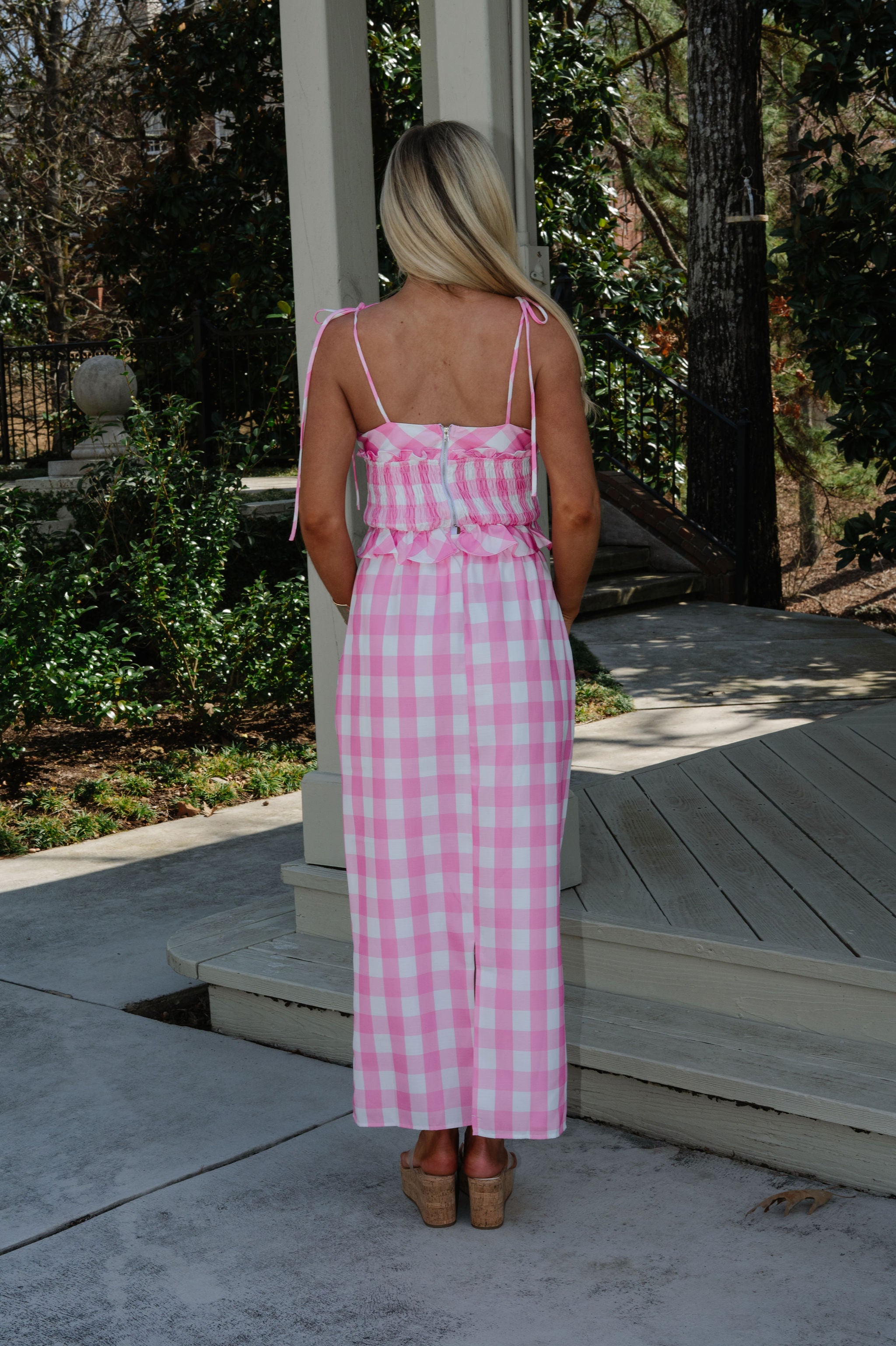 Collier Gingham Skirt Set-Pink/White
