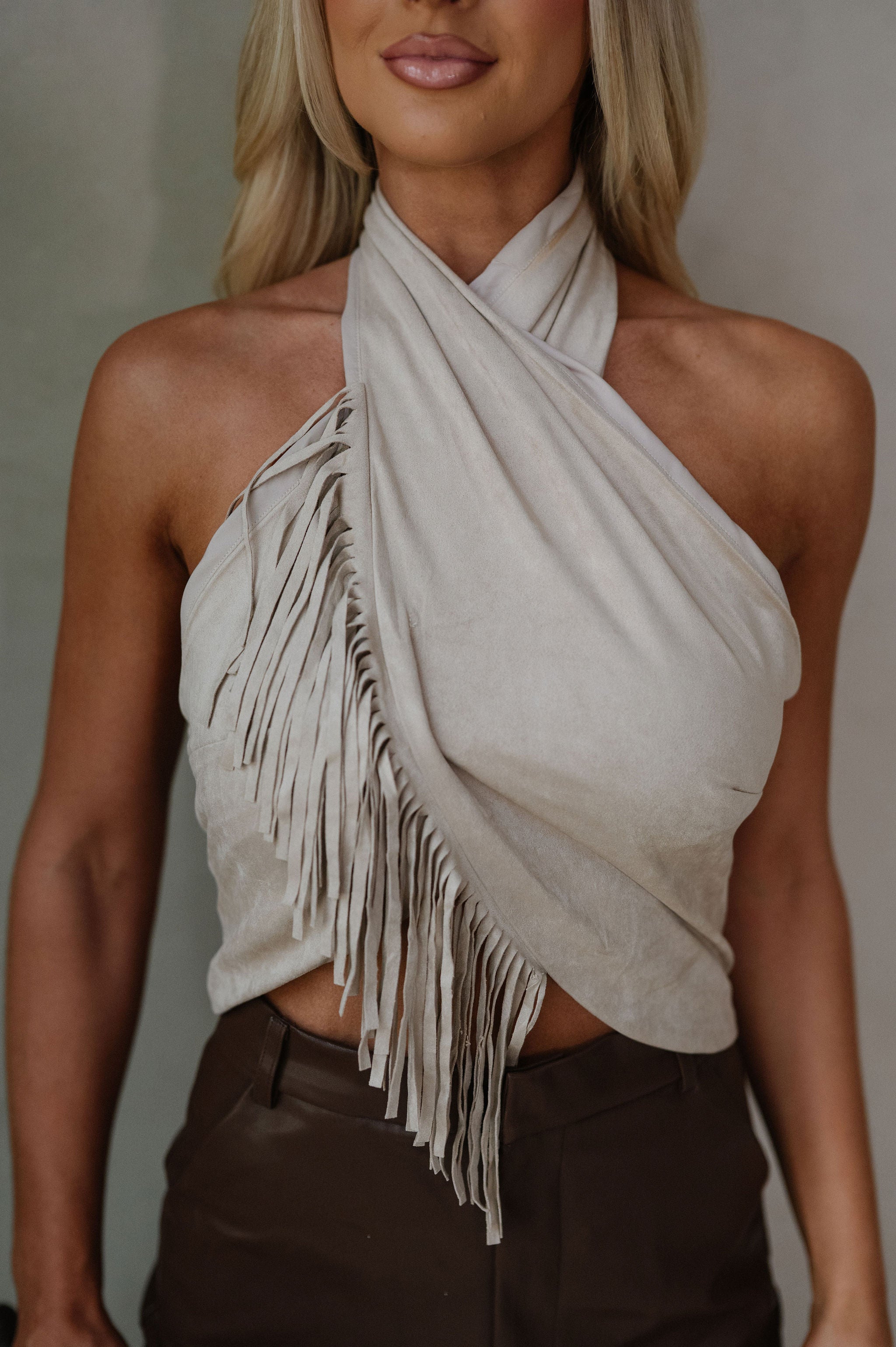 Kinsley Halter Top-Taupe