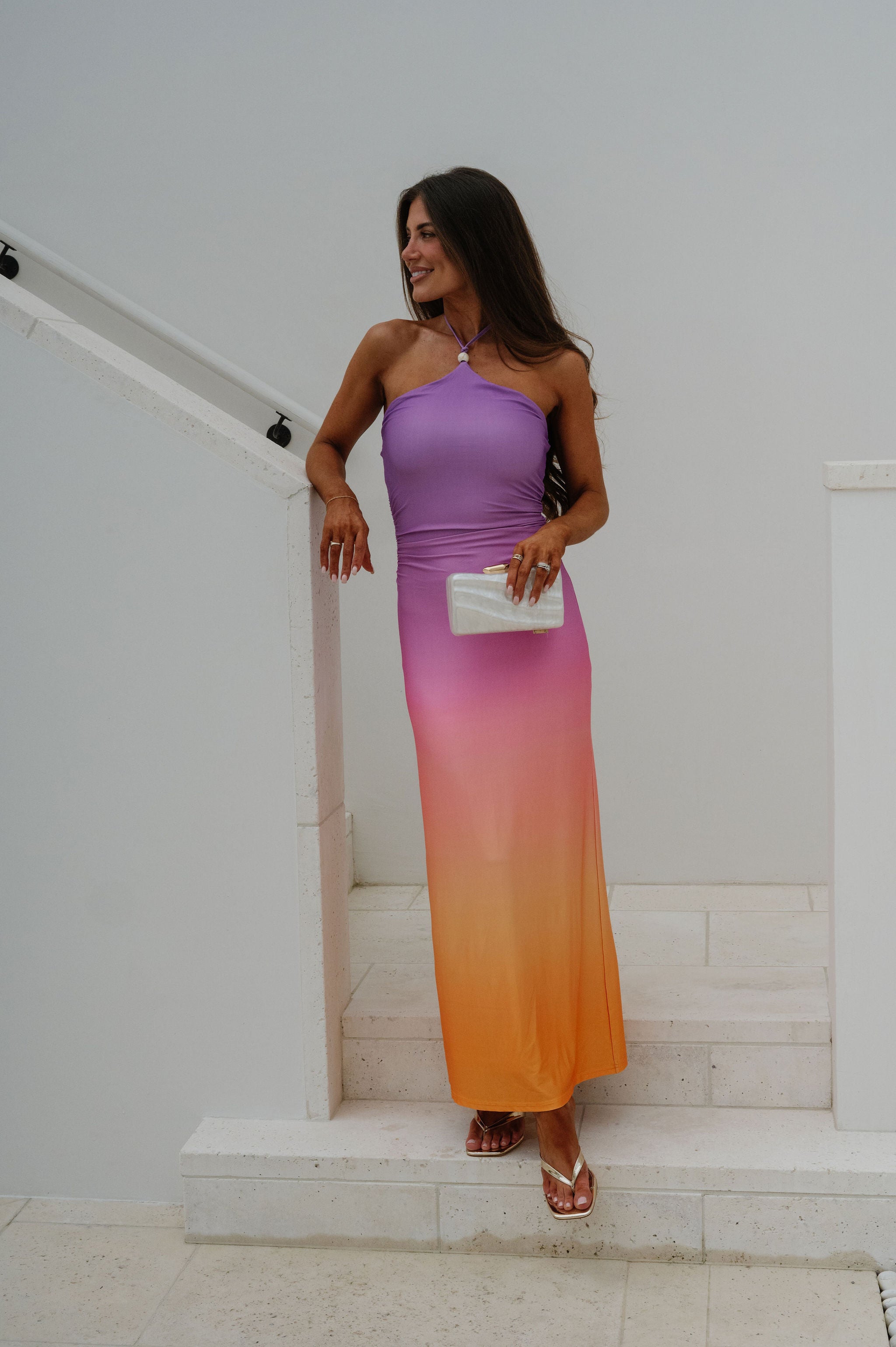 Soleil Halter Maxi Dress-Pink Ombre