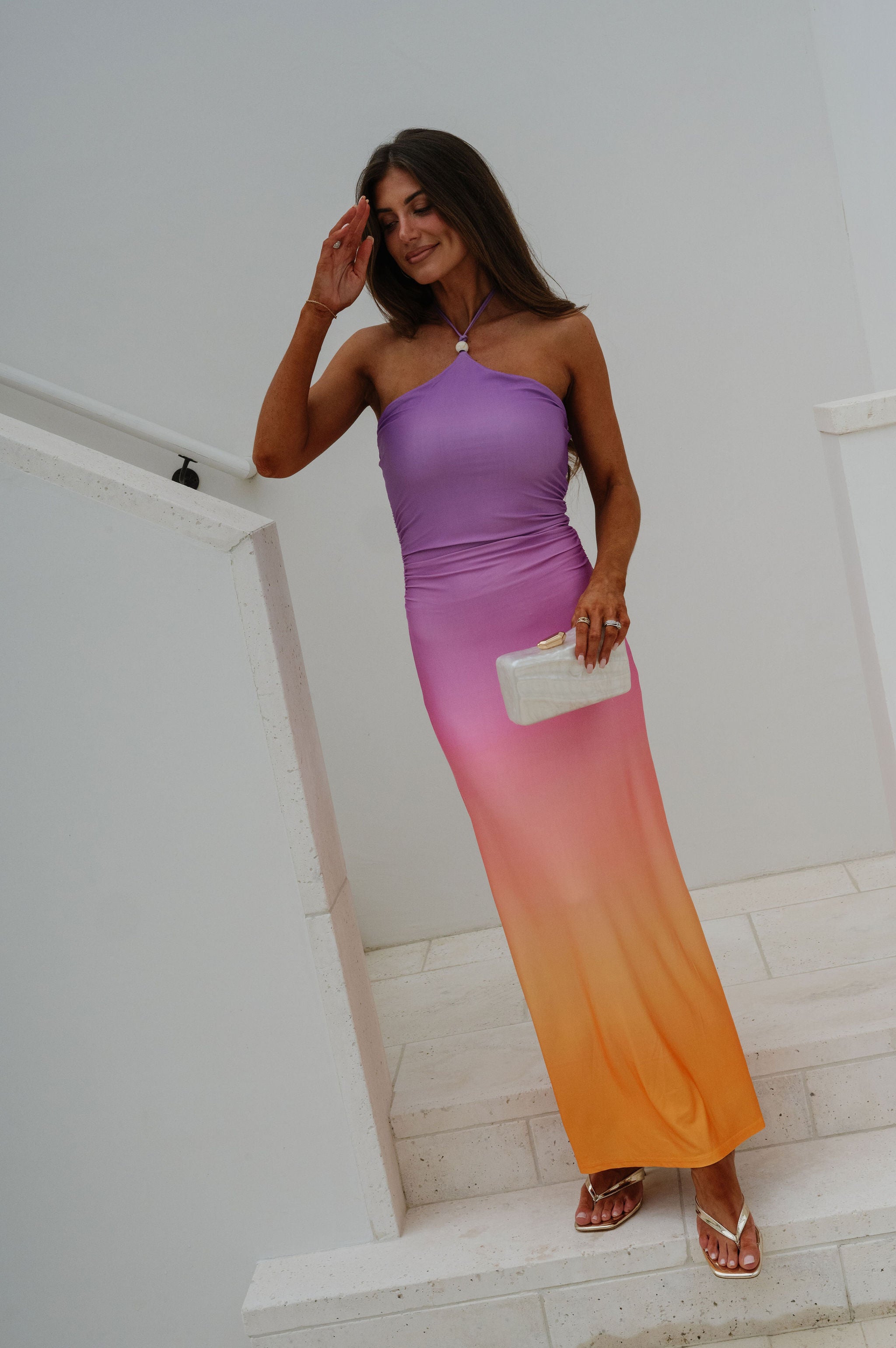 Soleil Halter Maxi Dress-Pink Ombre