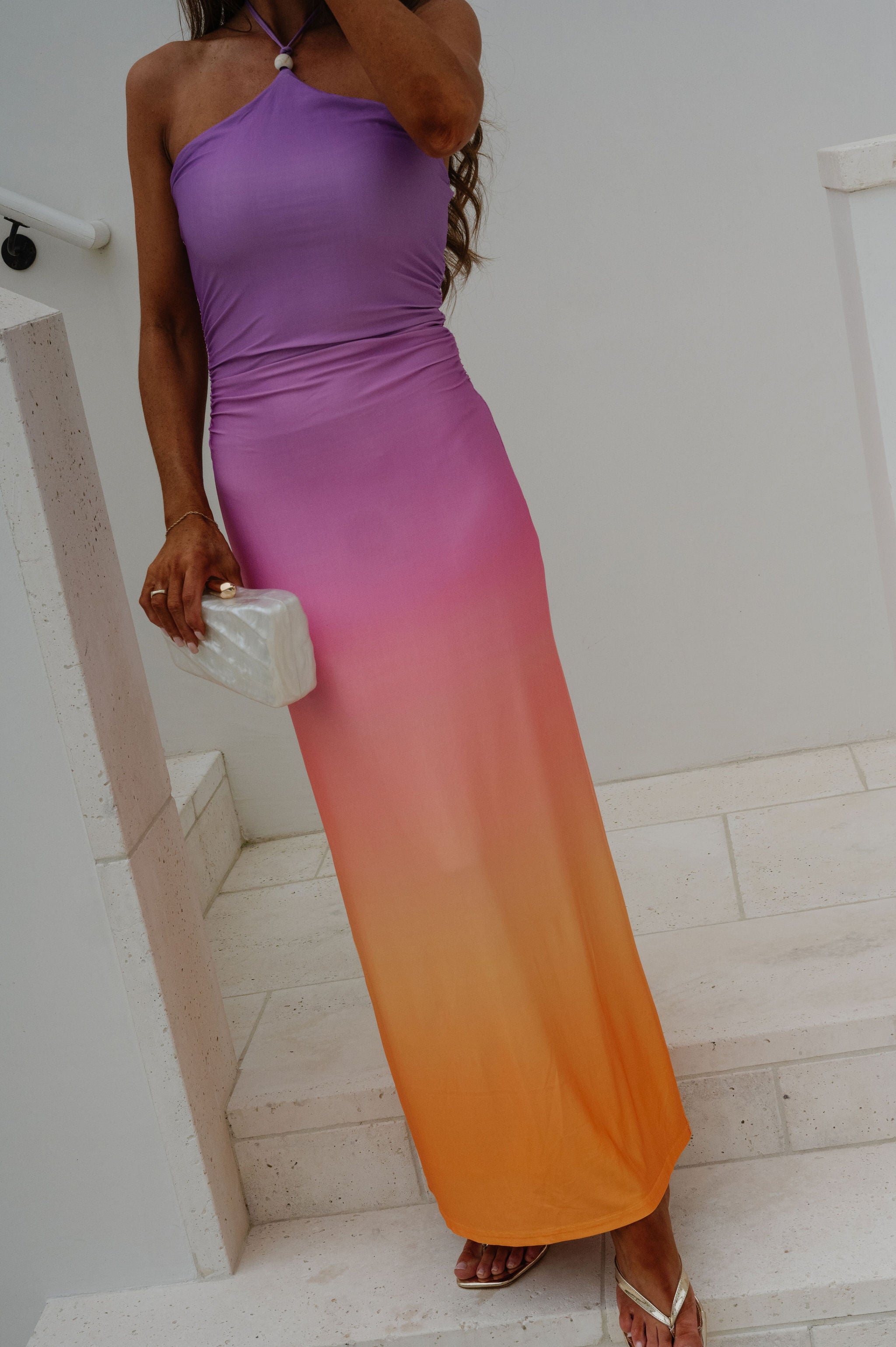 Soleil Halter Maxi Dress-Pink Ombre