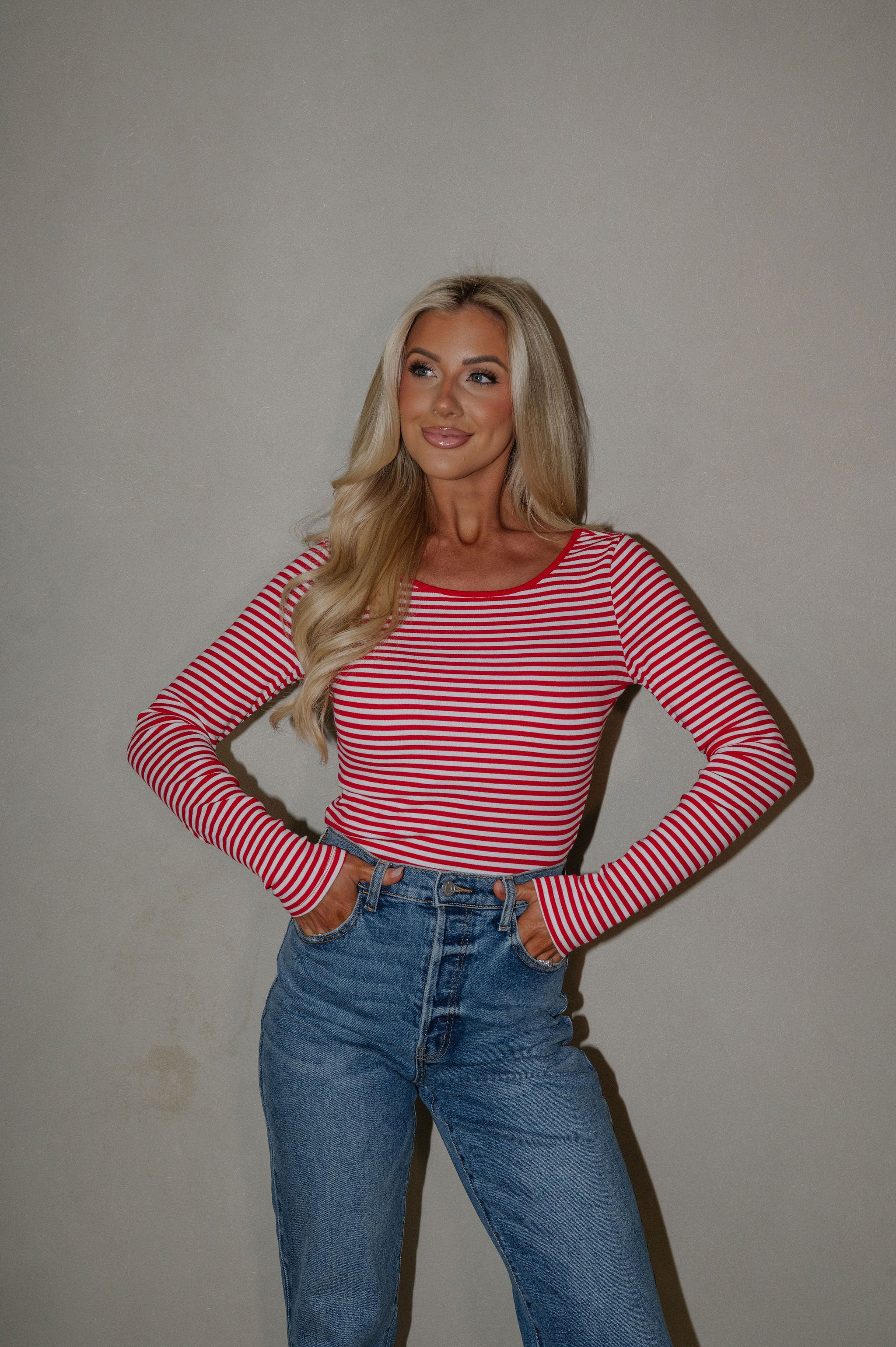 Ridley Striped Top-Red