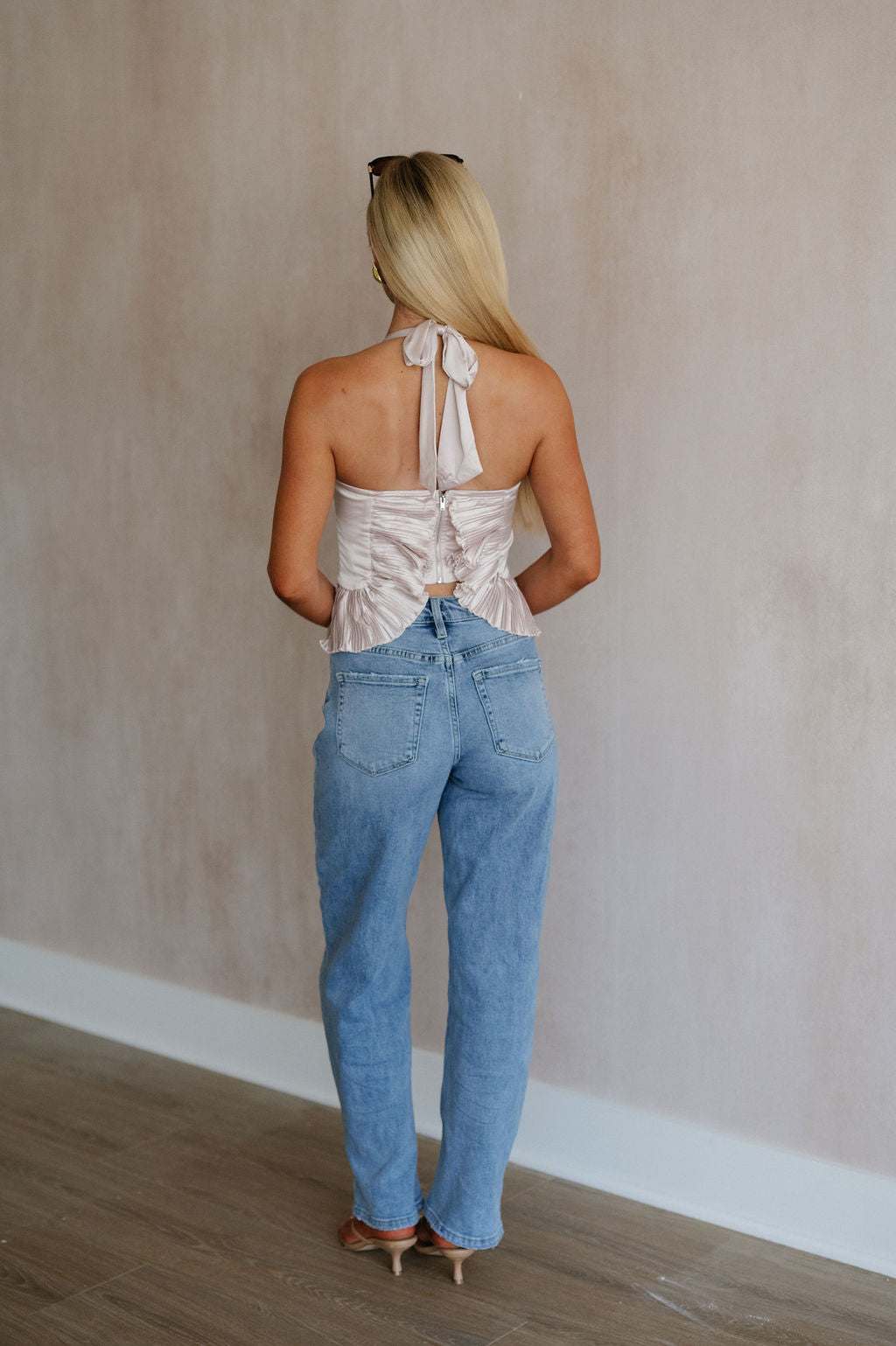 Peyton Pleated Top-Champagne