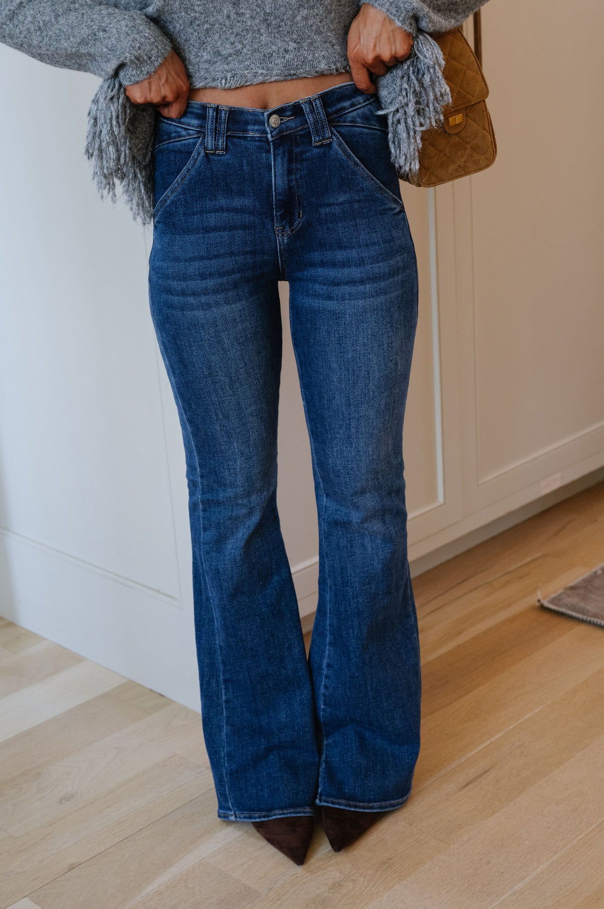 High Rise Flare Trouser-Dark Denim