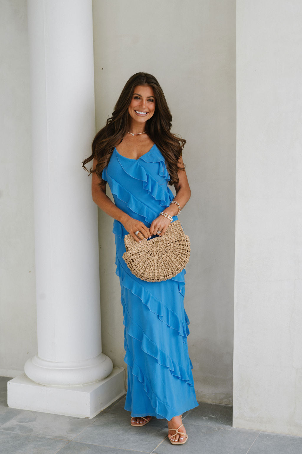 Jade Ruffled Tiered Maxi Dress-Aqua