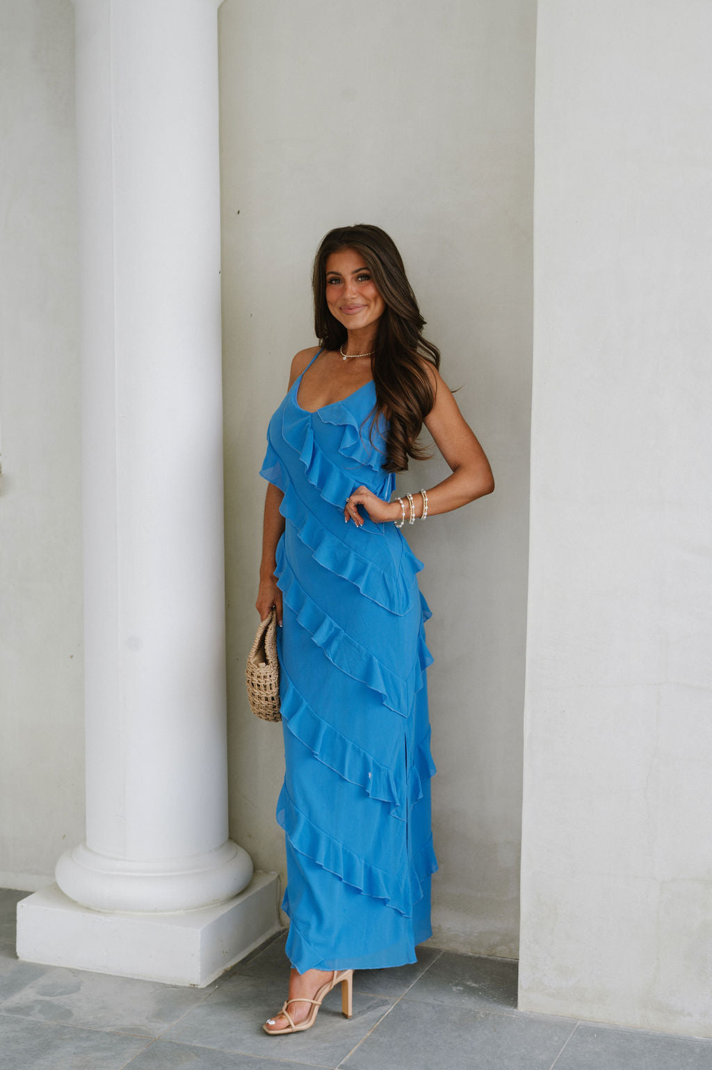 Jade Ruffled Tiered Maxi Dress-Aqua