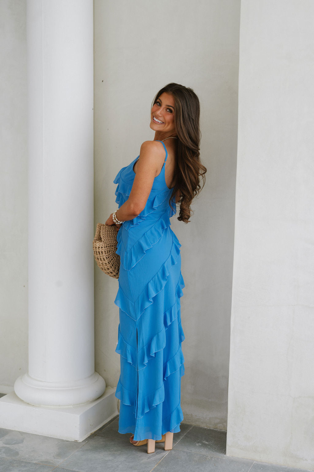 Jade Ruffled Tiered Maxi Dress-Aqua