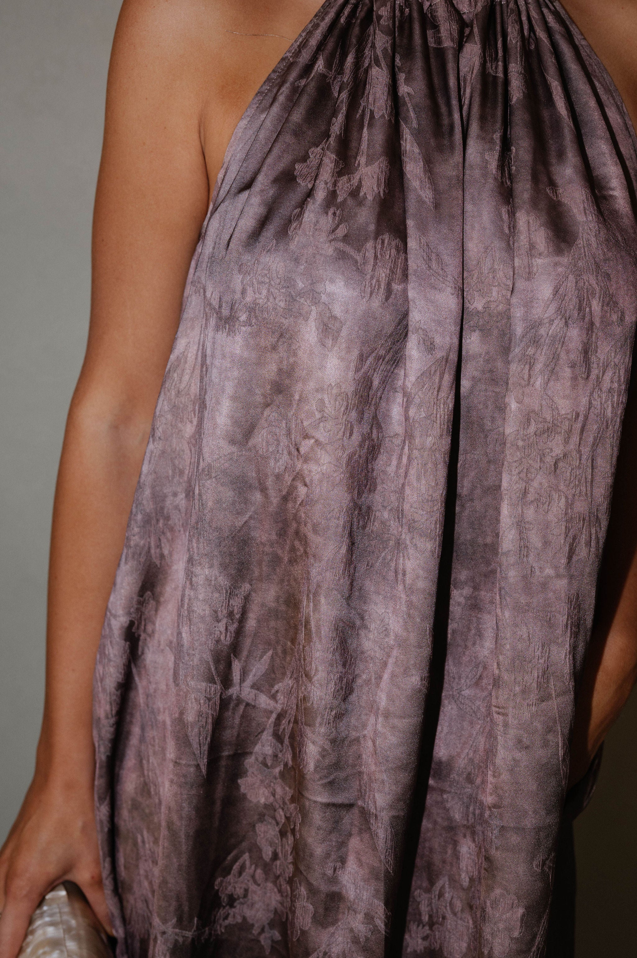 Satin Floral Print Maxi Dress-Brown