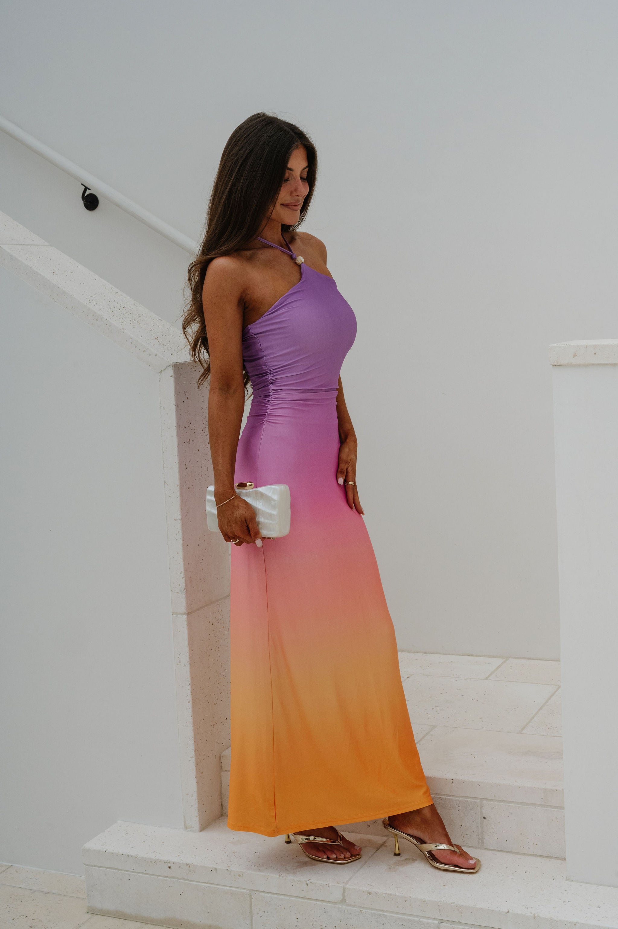Soleil Halter Maxi Dress-Pink Ombre