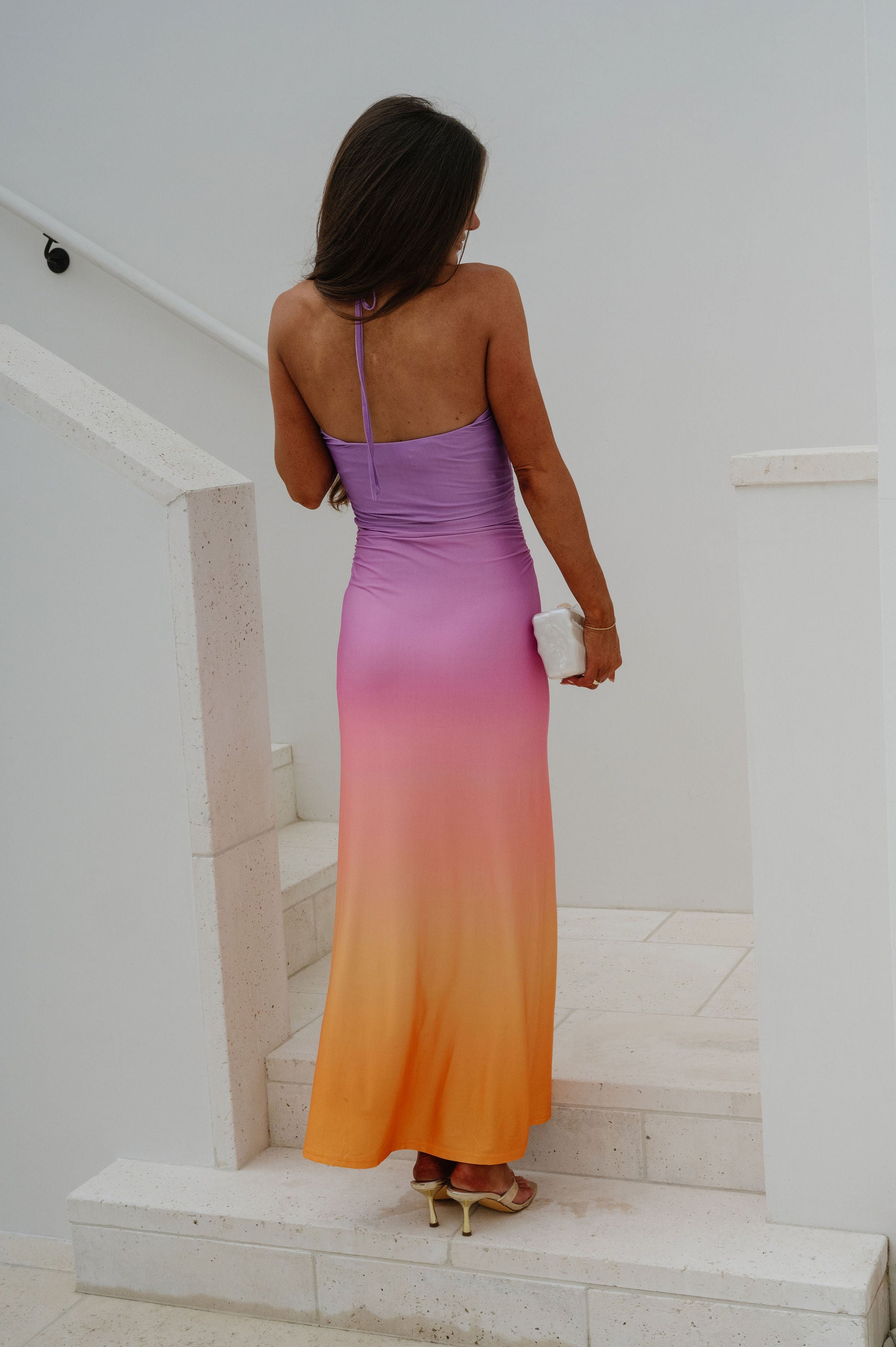 Soleil Halter Maxi Dress-Pink Ombre