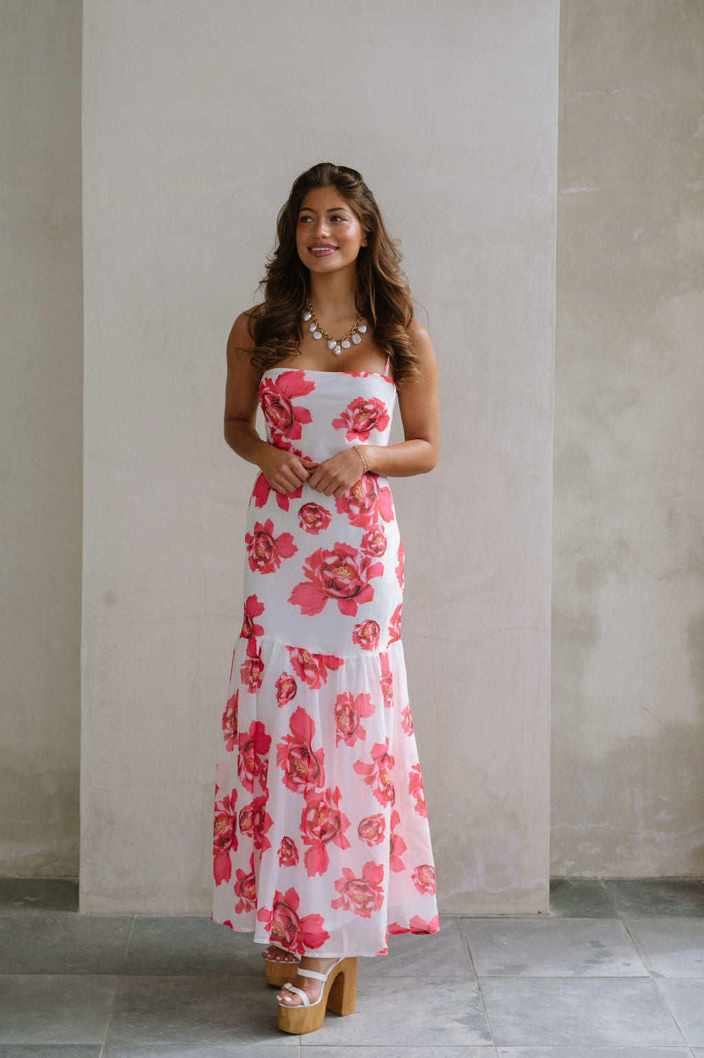 Leah Floral Maxi Dress-Pink