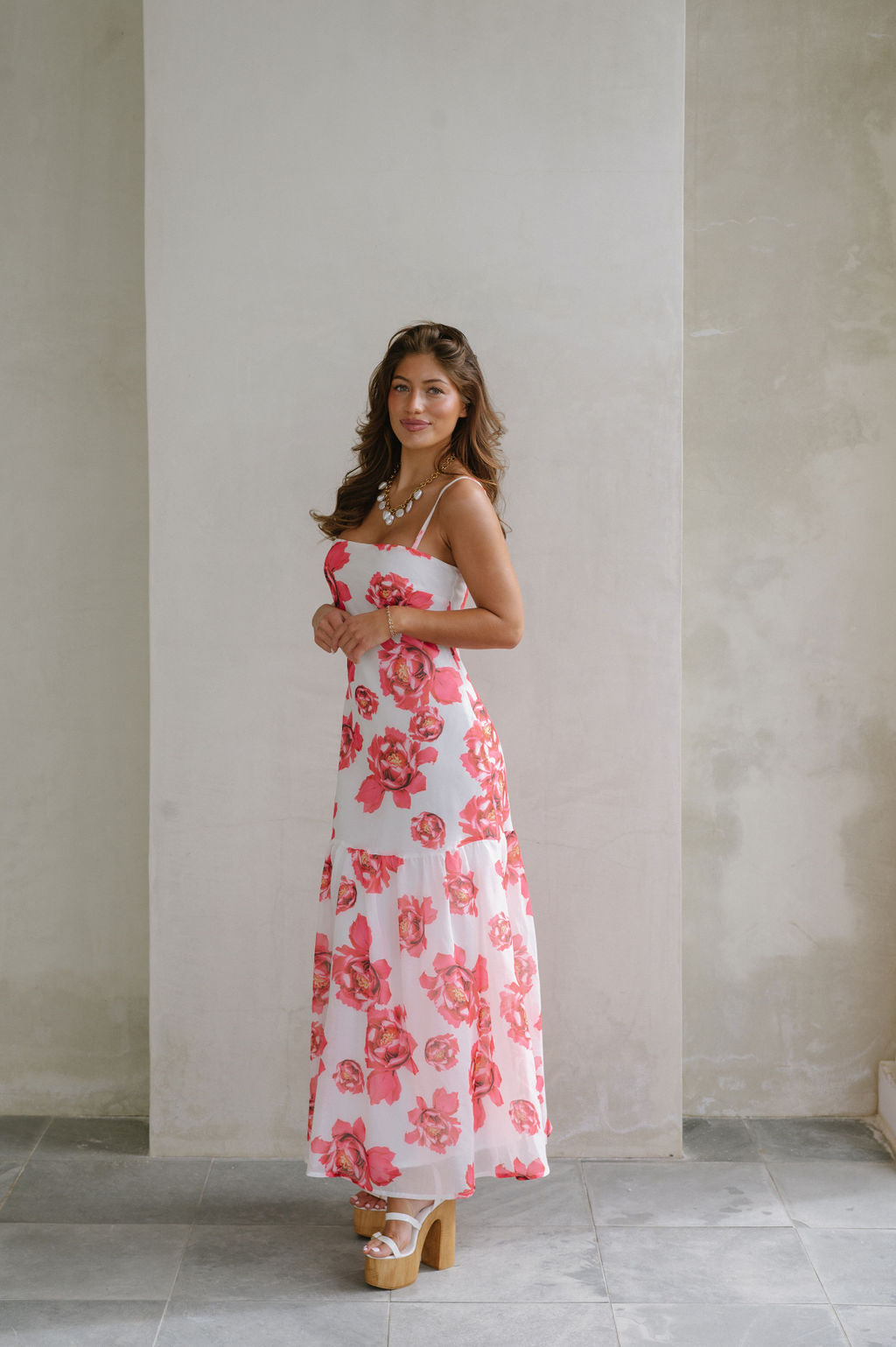 Leah Floral Maxi Dress-Pink