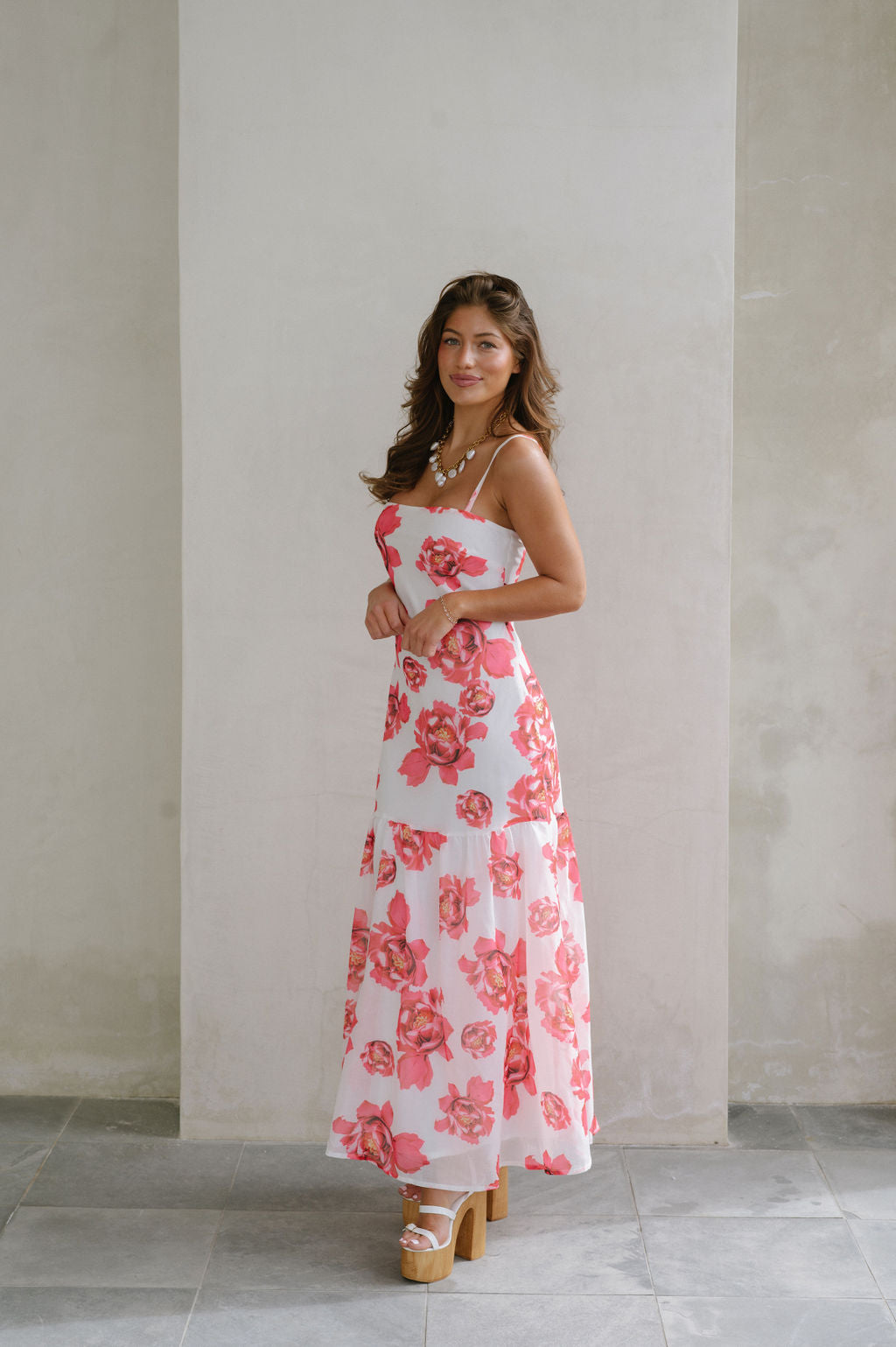 Leah Floral Maxi Dress-Pink