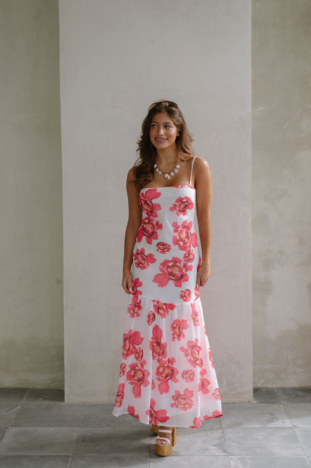 Leah Floral Maxi Dress-Pink