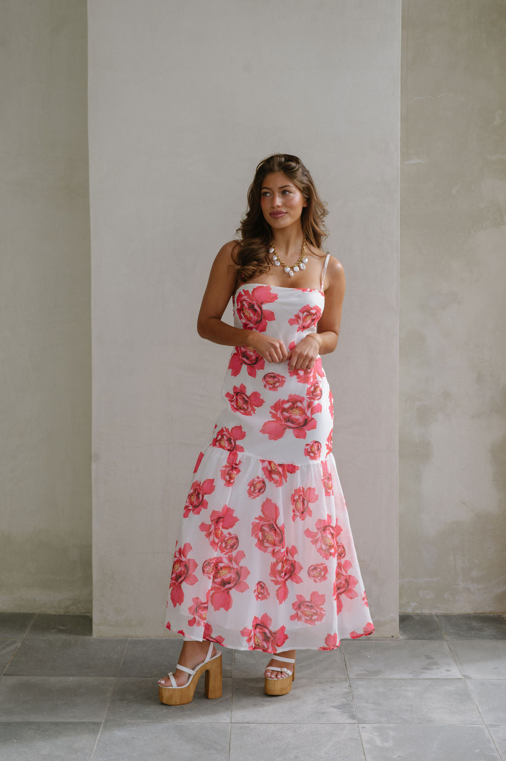 Leah Floral Maxi Dress-Pink