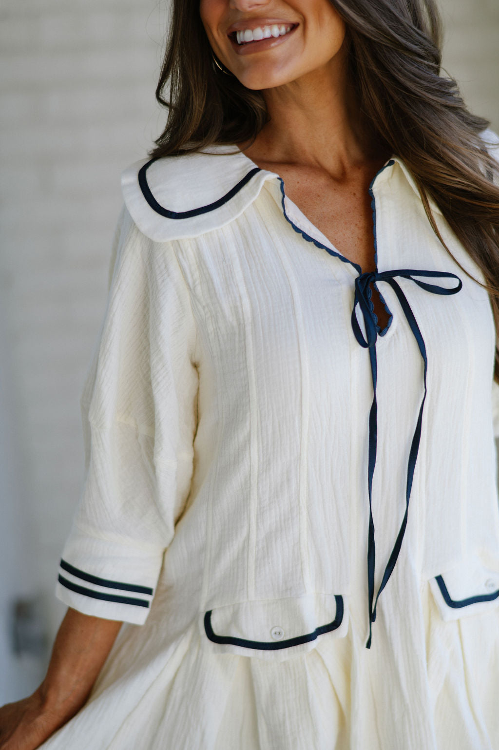 Sailor Collar Dress-Cream