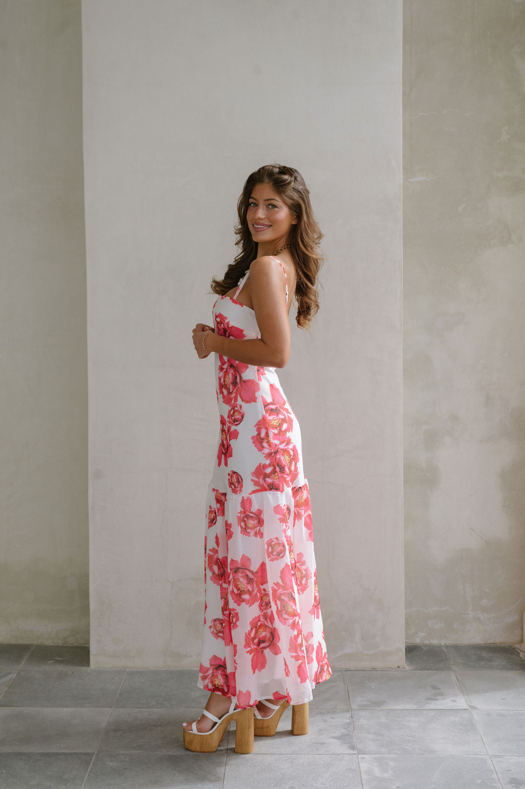 Leah Floral Maxi Dress-Pink