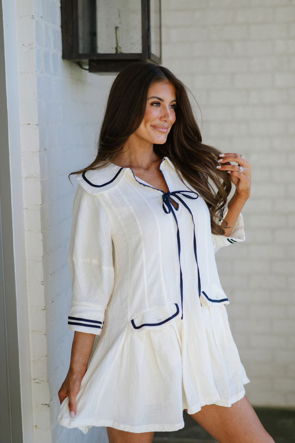 Sailor Collar Dress-Cream