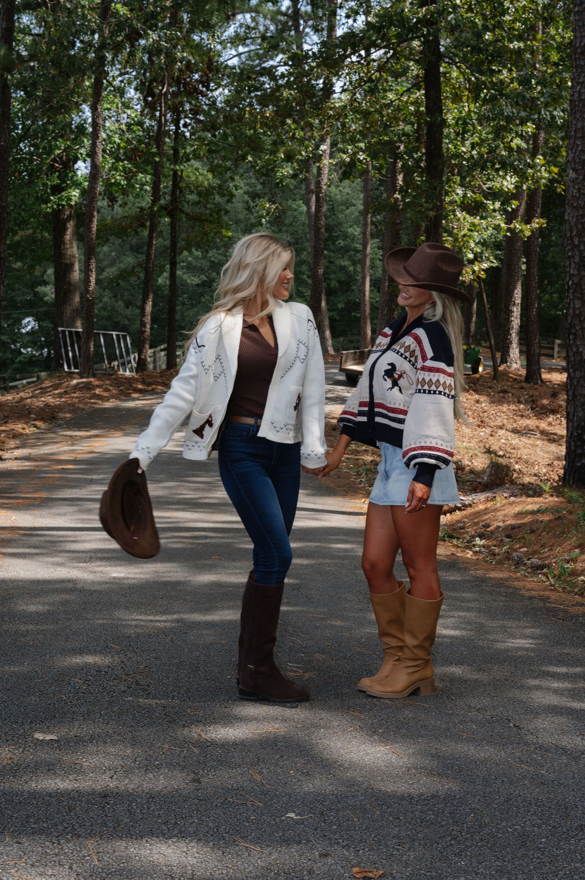 Horse Motif Sweater Cardigan-Cream Multi