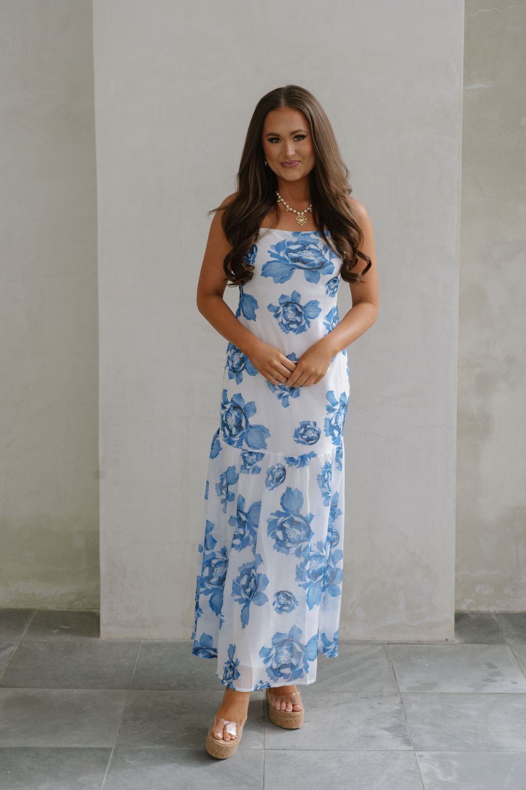 Leah Floral Maxi Dress-Blue