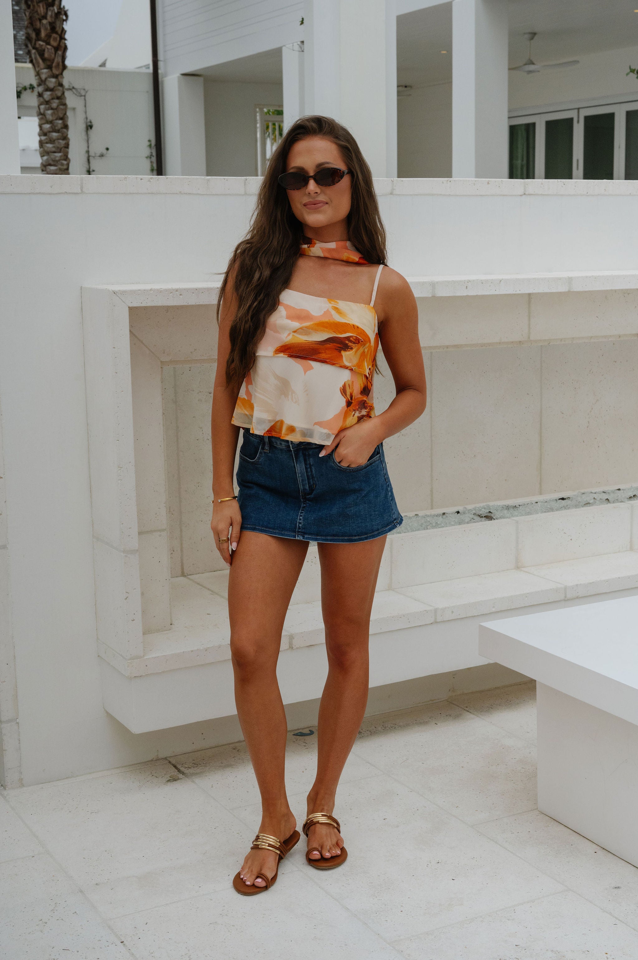 Asher Scarf Top-Peach/Cream