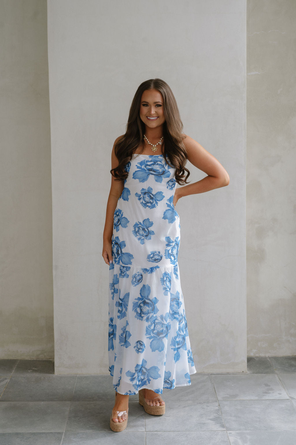 Leah Floral Maxi Dress-Blue