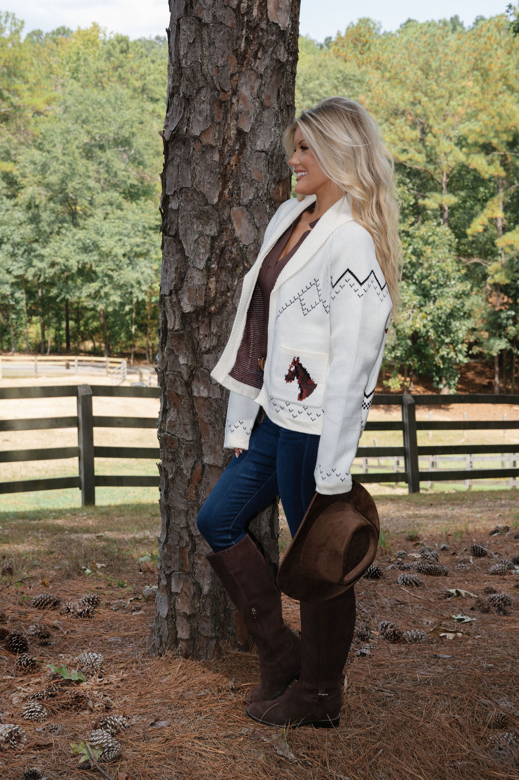 Horse Knit Sweater Cardigan-Ivory