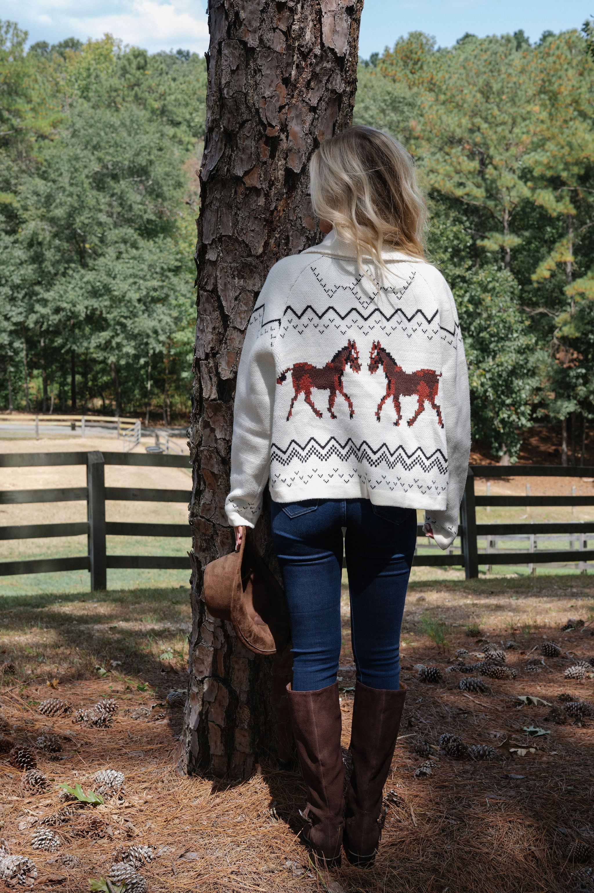 Horse Knit Sweater Cardigan-Ivory