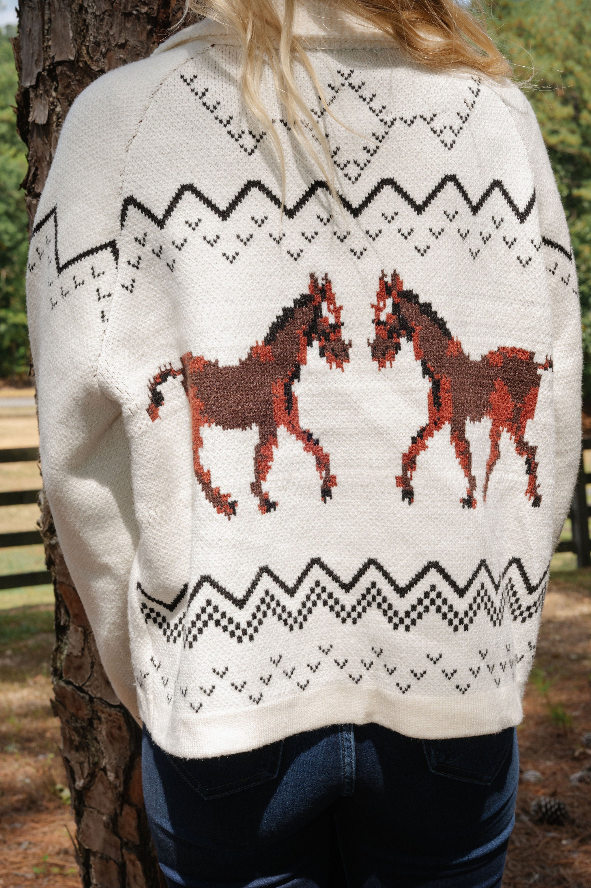 Horse Knit Sweater Cardigan-Ivory