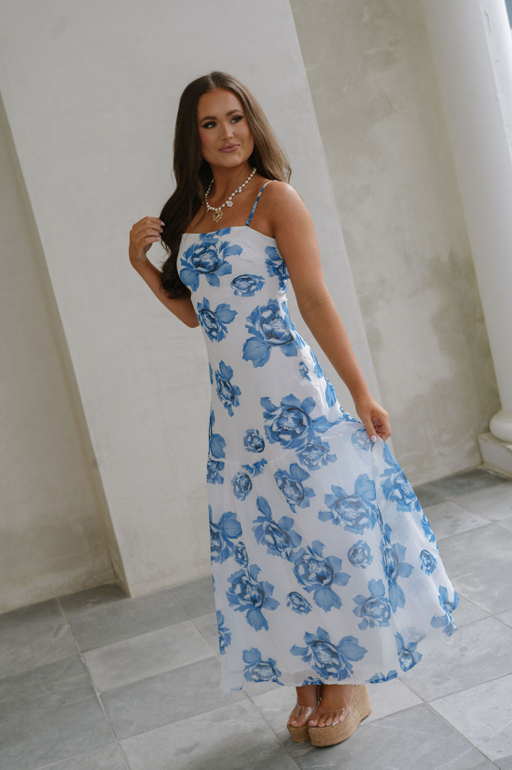 Leah Floral Maxi Dress-Blue