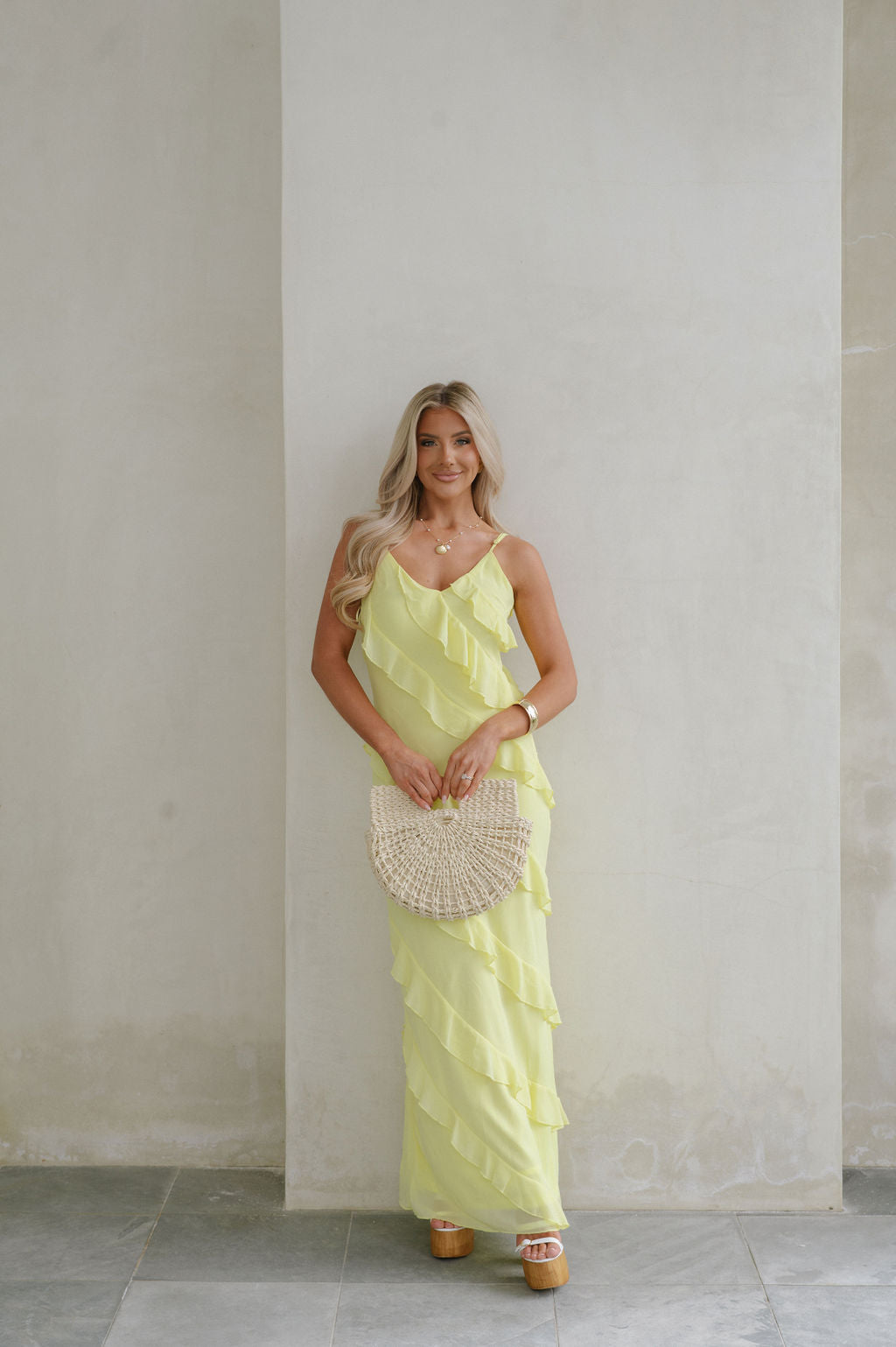 Jade Ruffled Tiered Maxi Dress-Yellow