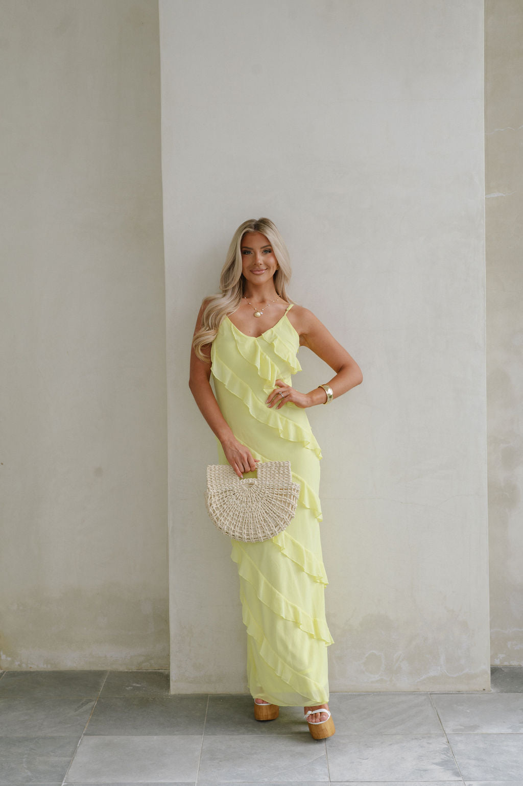 Jade Ruffled Tiered Maxi Dress-Yellow