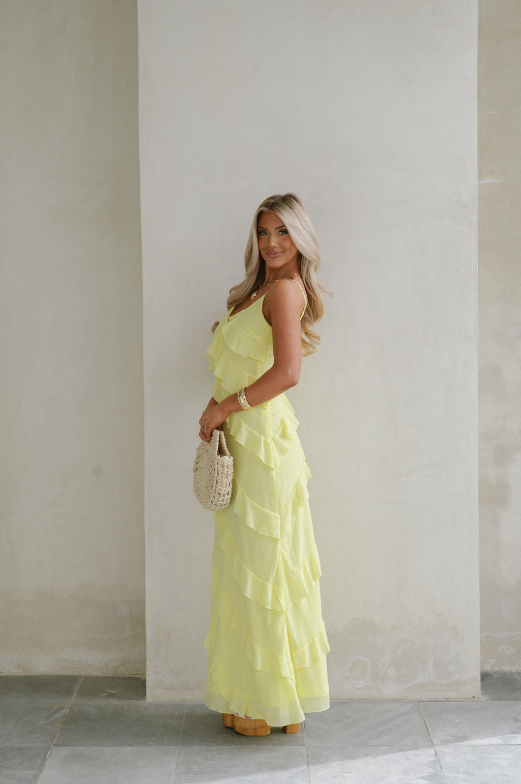 Jade Ruffled Tiered Maxi Dress-Yellow