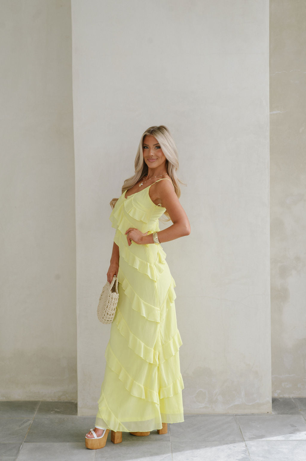 Jade Ruffled Tiered Maxi Dress-Yellow