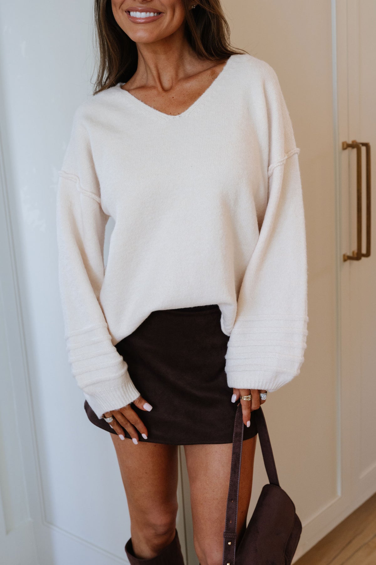 Everyday V-Neck Sweater-Ecru
