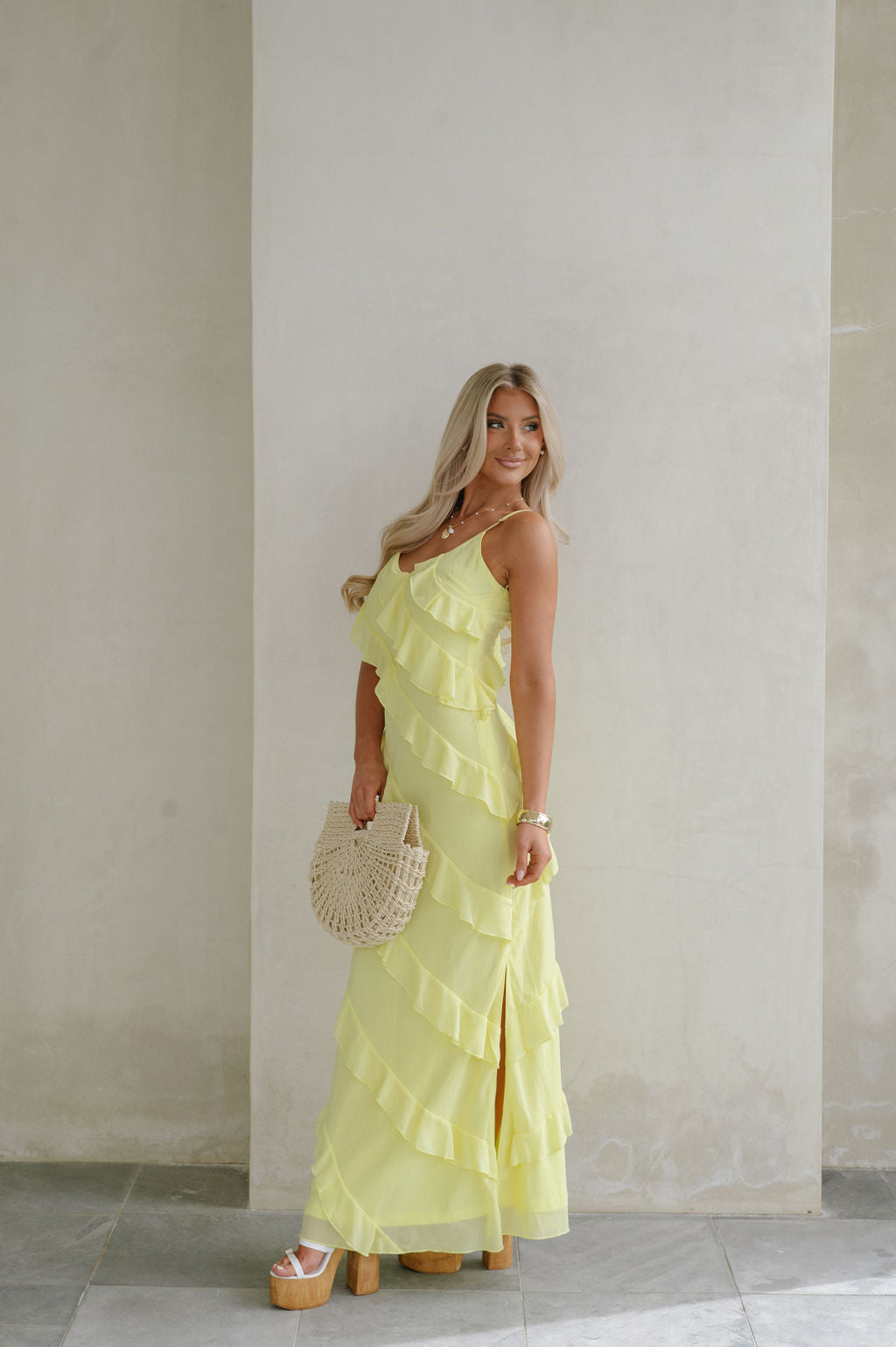 Jade Ruffled Tiered Maxi Dress-Yellow