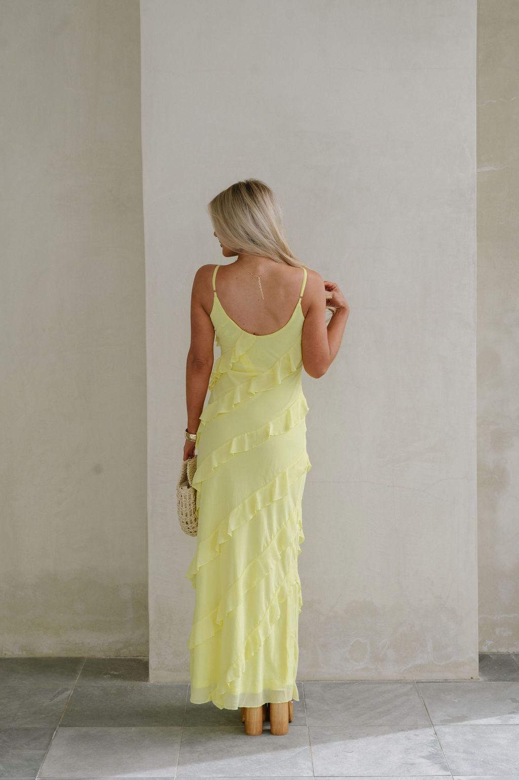 Jade Ruffled Tiered Maxi Dress-Yellow